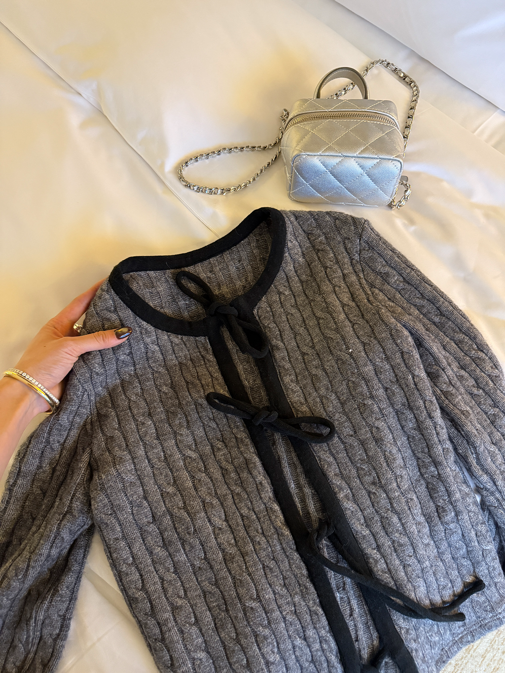 LelyMooch ケーブル調 × 配色リボン ニットトップス LEM276