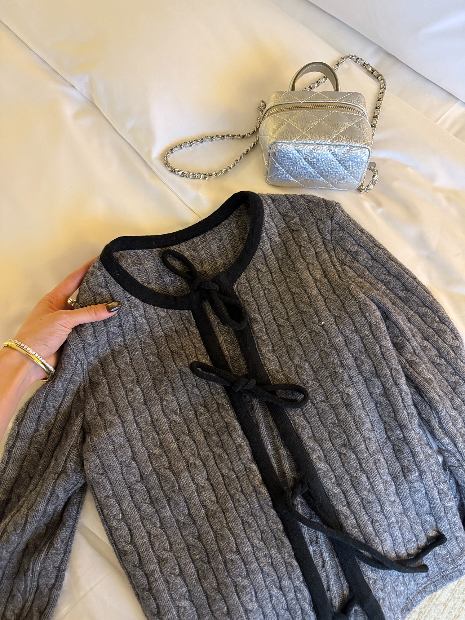 LelyMooch ケーブル調 × 配色リボン ニットトップス LEM276