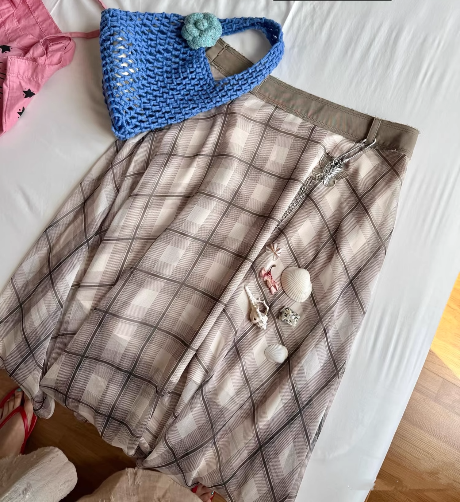 LelyMooch  エレガントフレンチ シフォンチェックスカート  LEM096