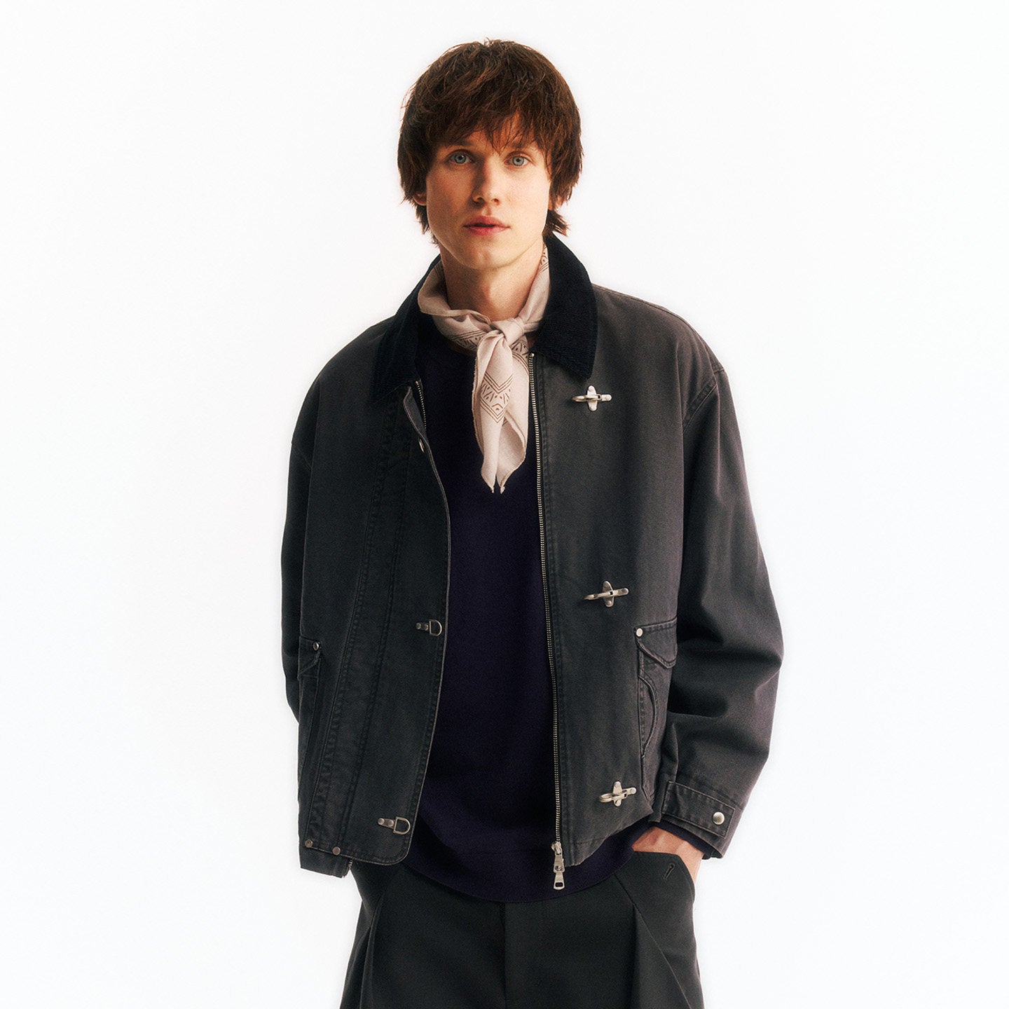 2WAYカラー フライトバックルコーデュロイショートジャケット  LOM045