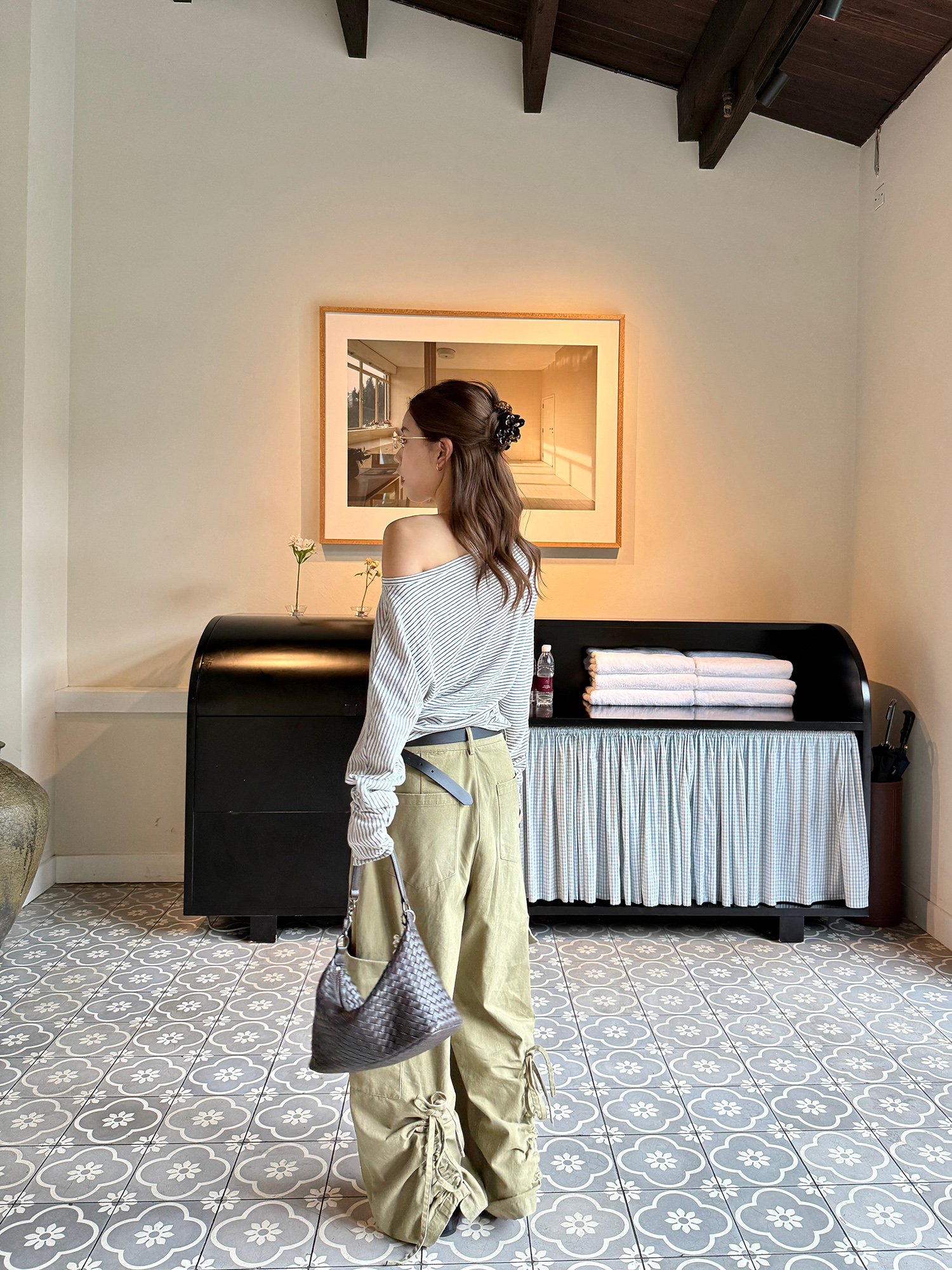 LelyMooch 小花刺繍ストライプトップス  LEM210