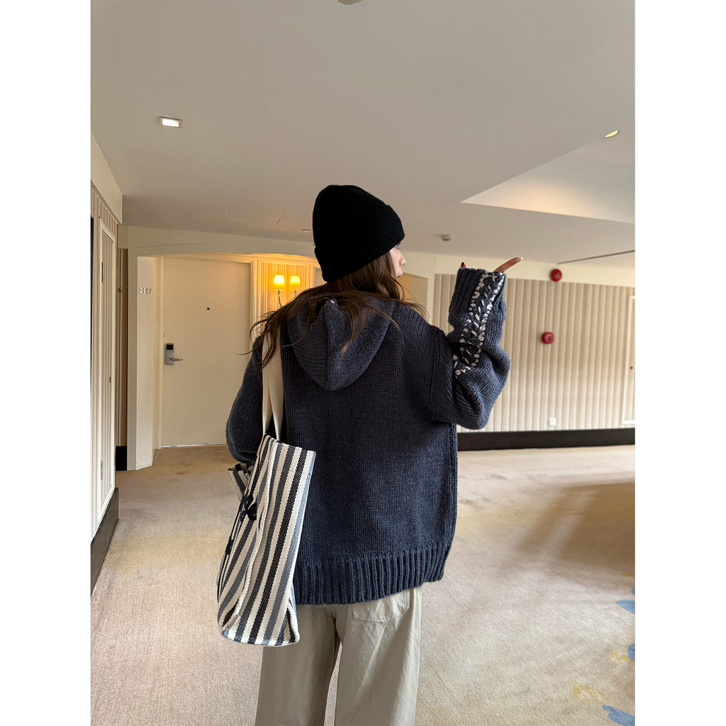 LelyMooch ケーブル編み×バイカラーフーディ  LEM246