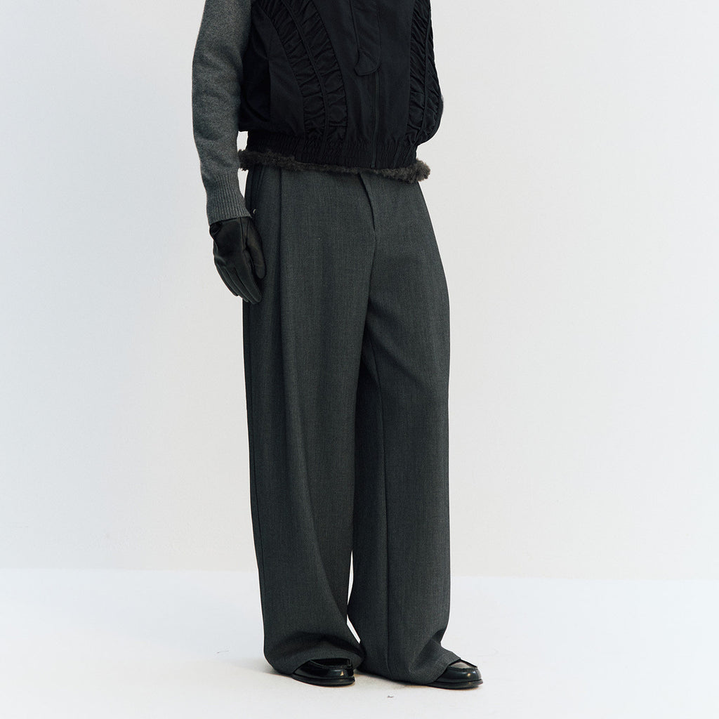リヨセル混　不規則前立て ワイドパンツ LOM046