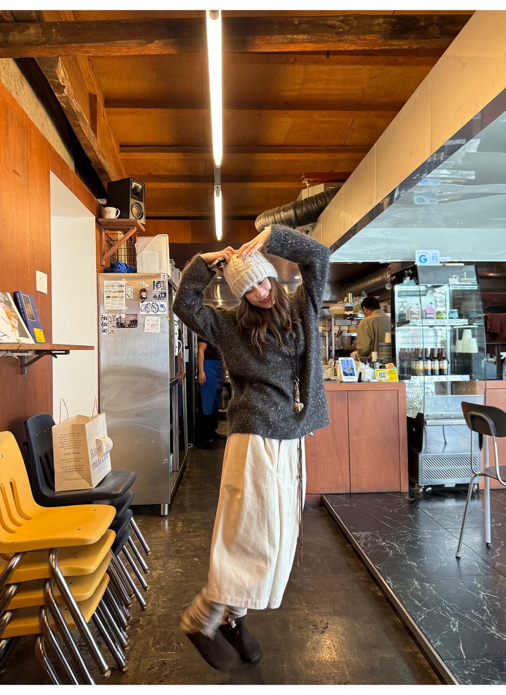 LelyMooch 起毛コットン ベージュクロップドパンツ  LEM255