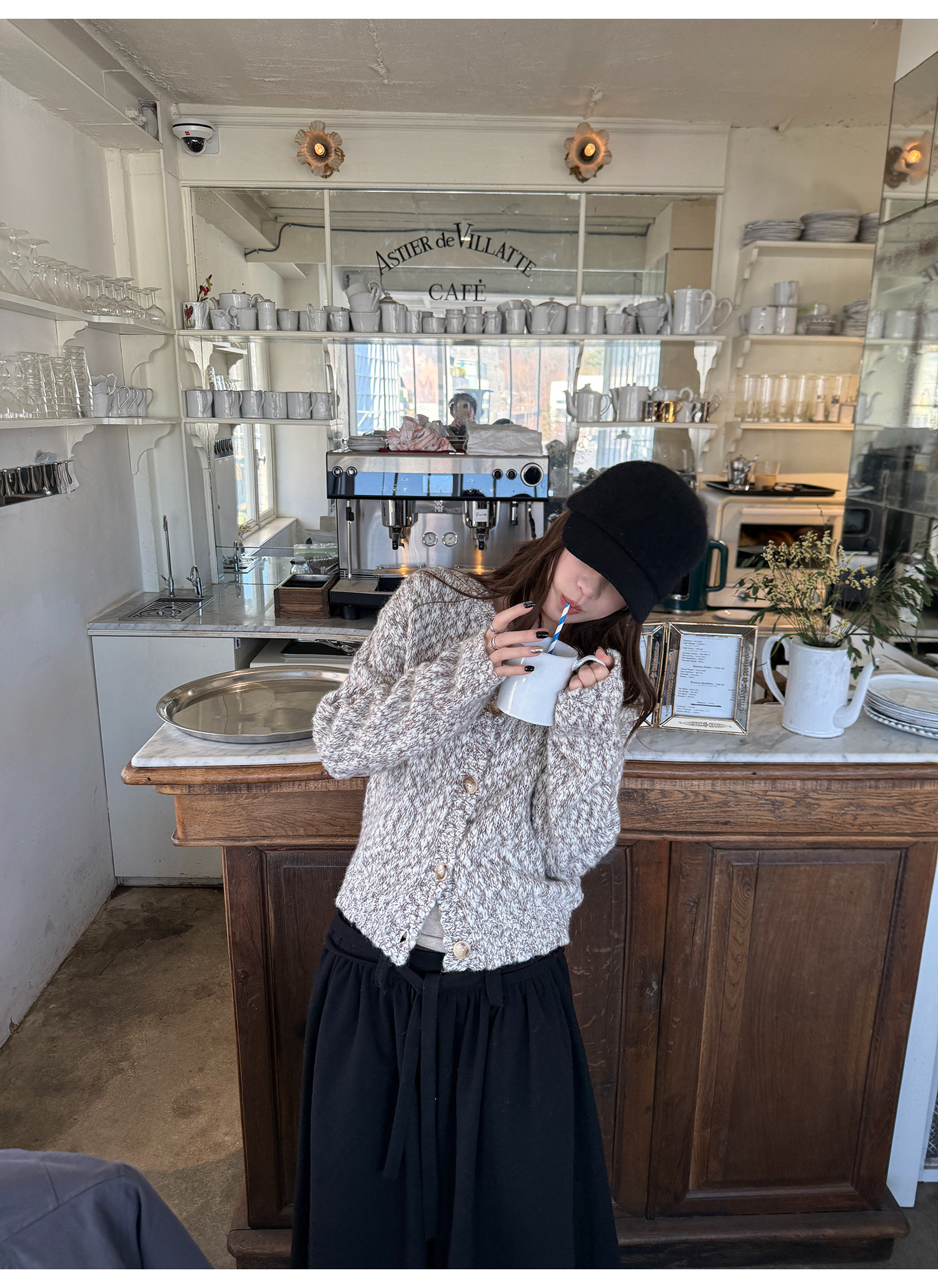 LelyMooch ウール混 ミックス編み ゆるニットカーデ  LEM313