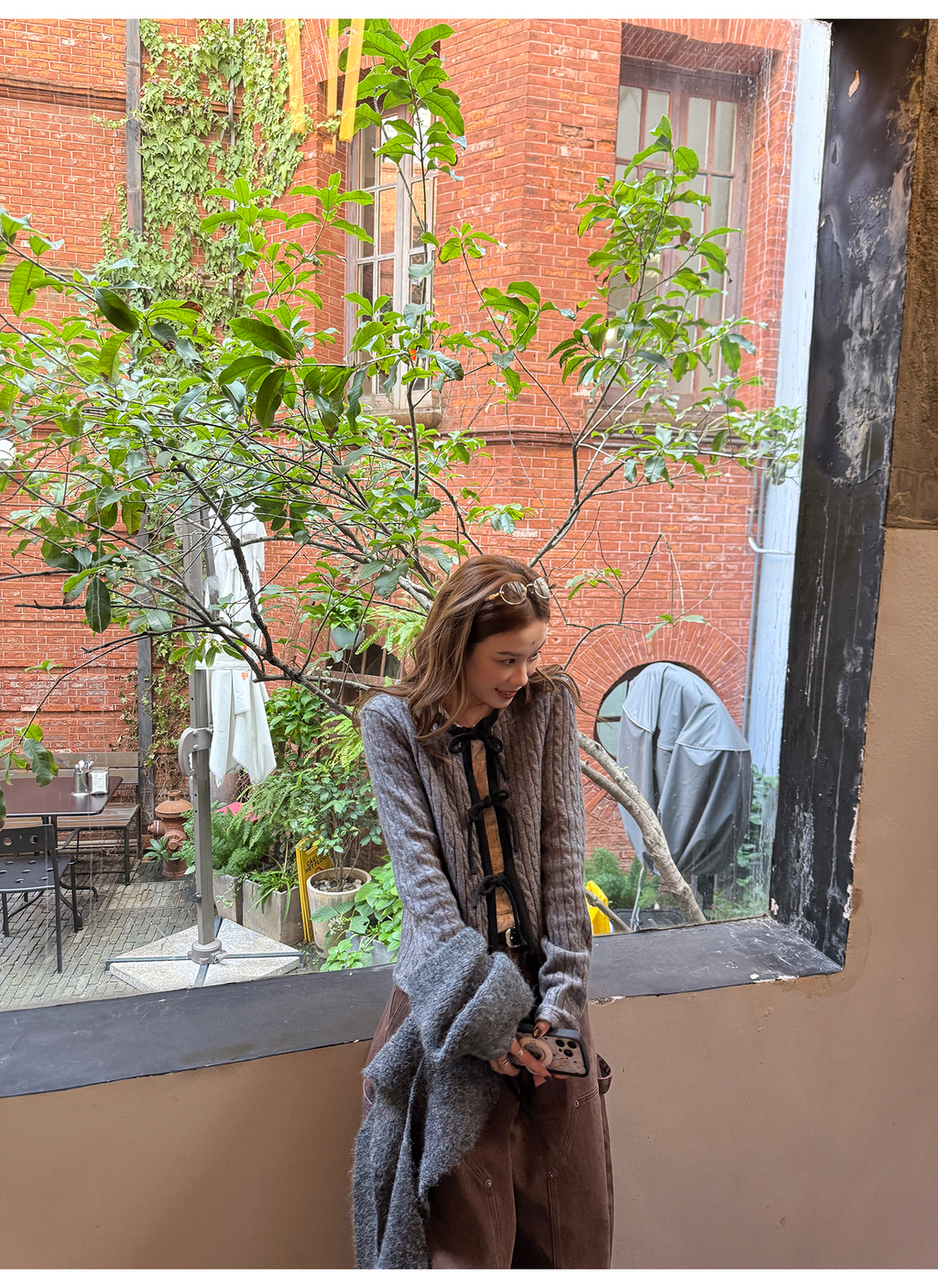 LelyMooch ケーブル調 × 配色リボン ニットトップス LEM276