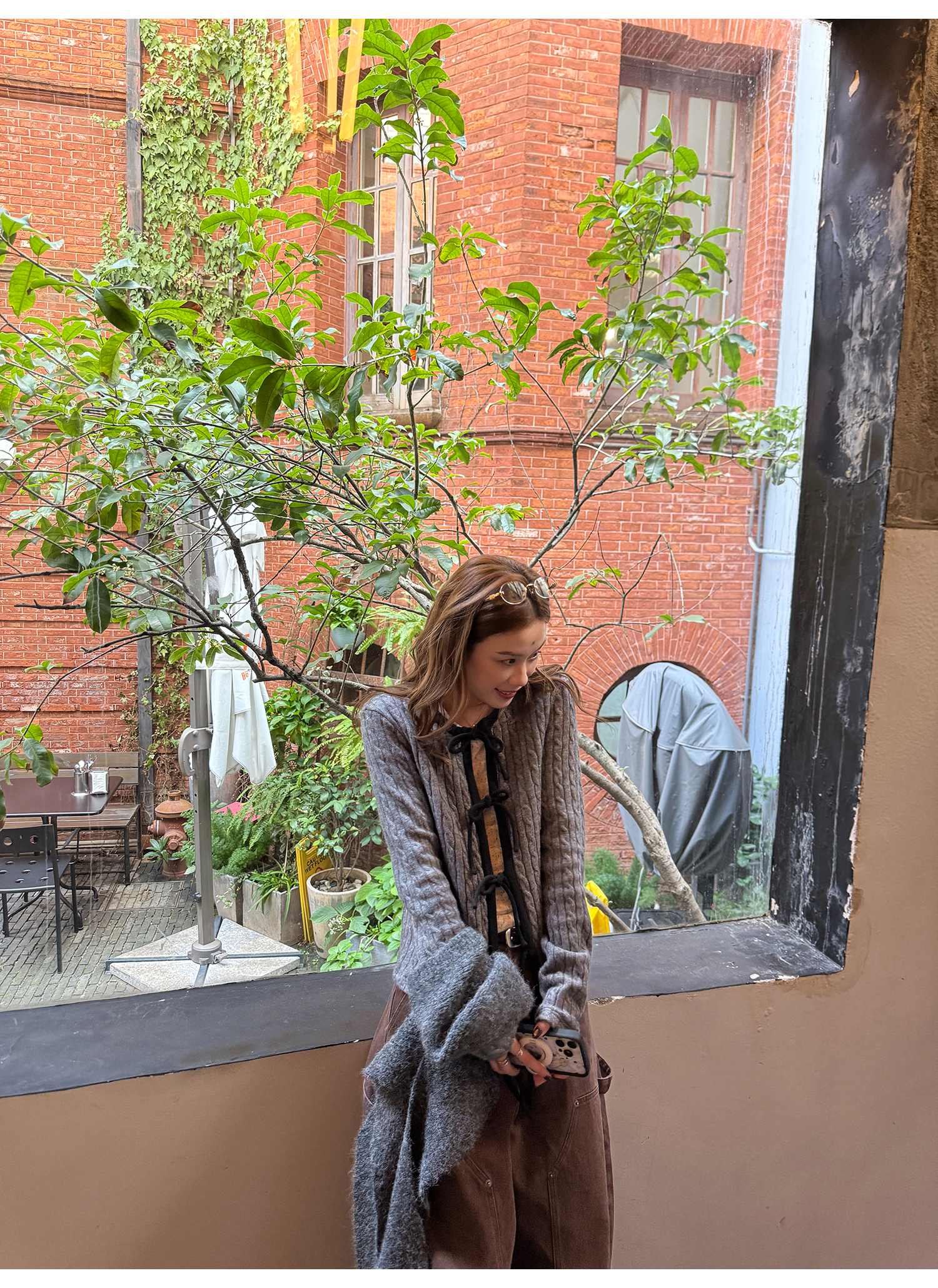 LelyMooch ケーブル調 × 配色リボン ニットトップス LEM276