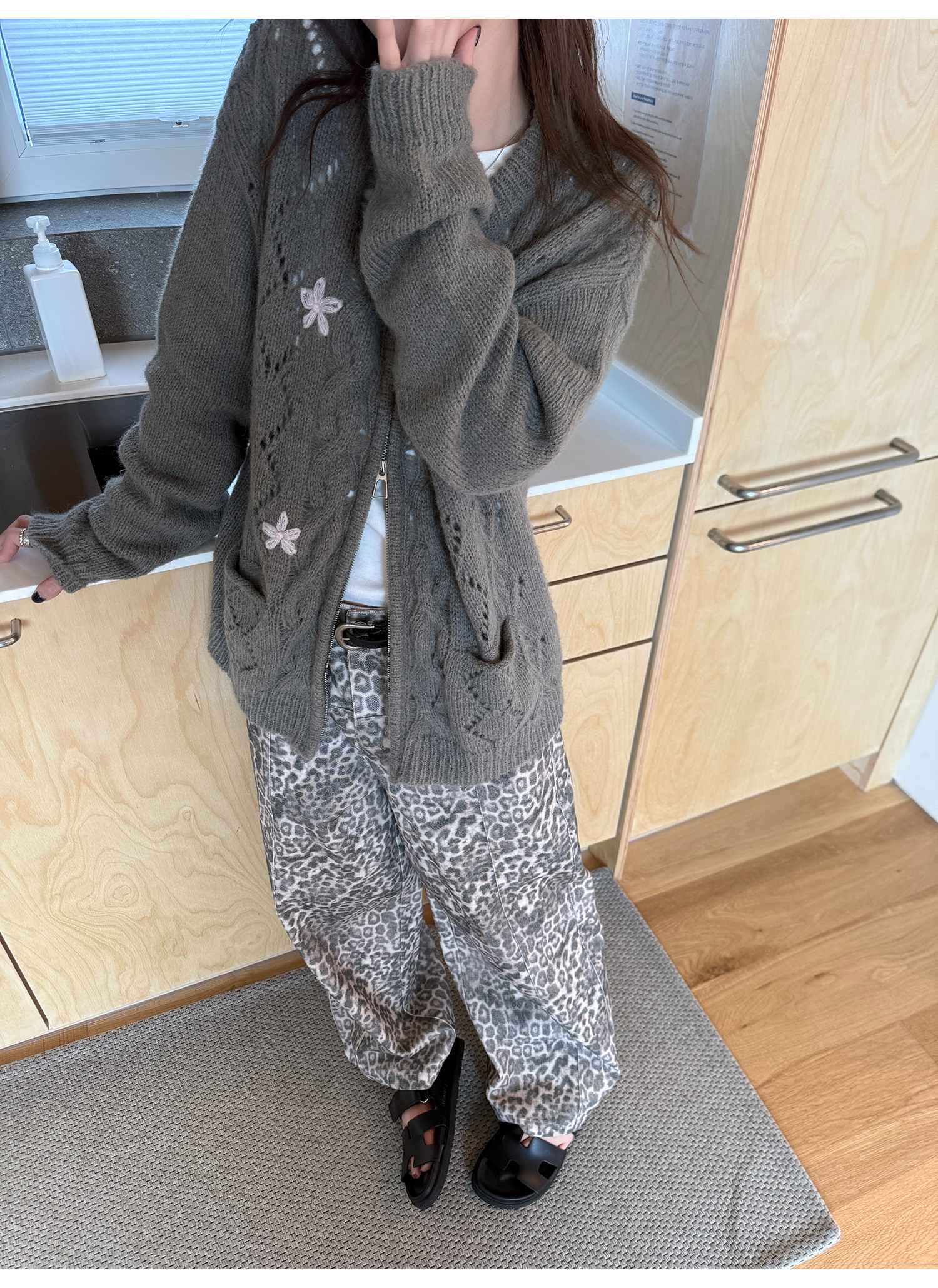 LelyMooch レオパード柄 ストレートワイドパンツ  LEM226