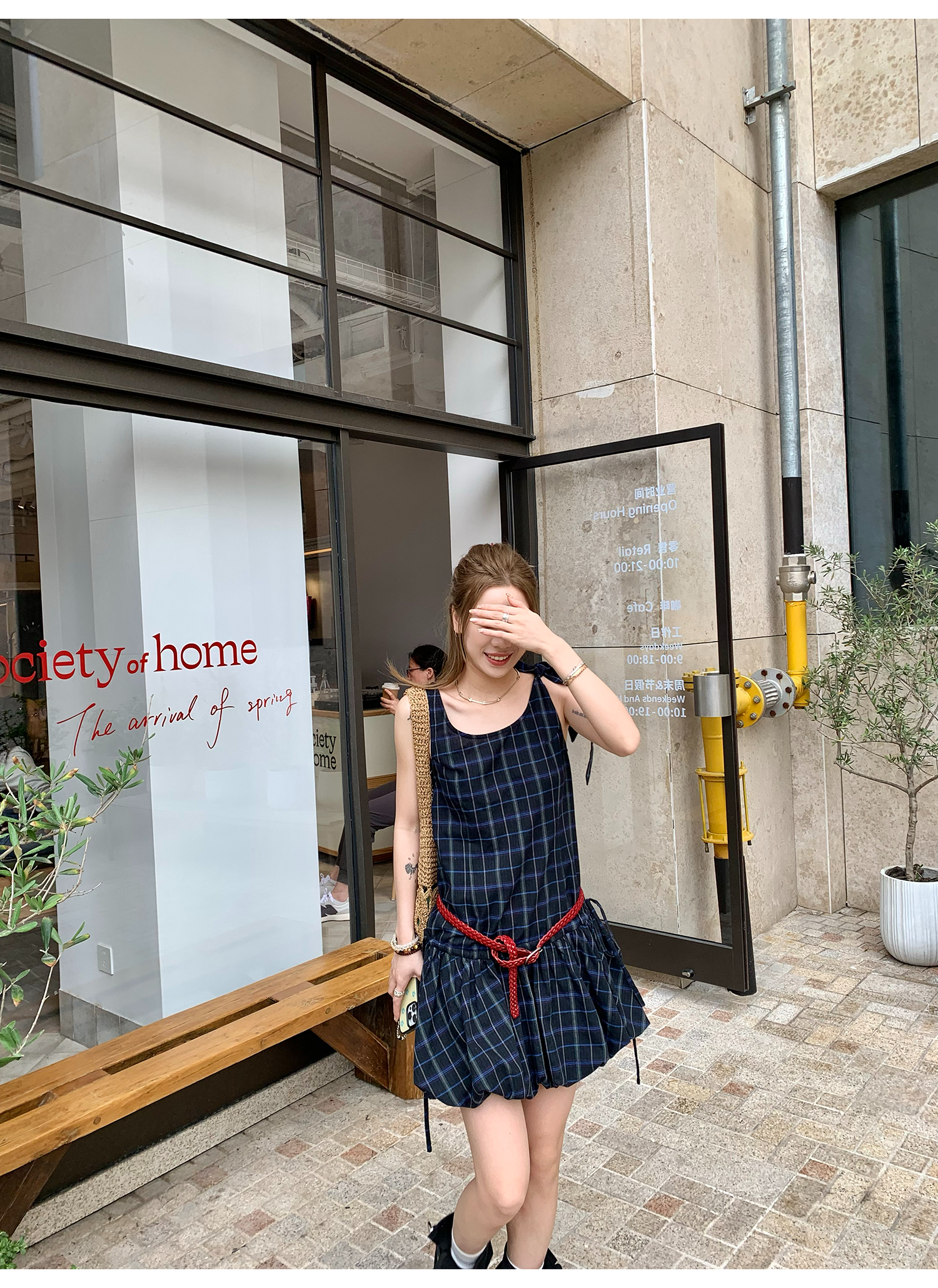 LelyMooch 甘辛ミックスな一枚｜Uネック×チェック柄ワンピース  LEM160