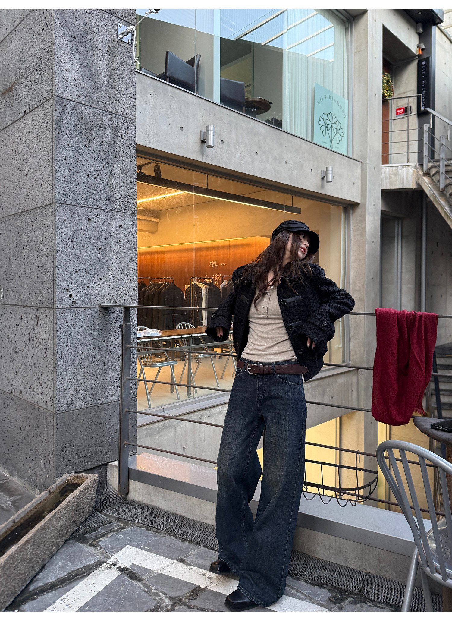 LelyMooch 色落ち加工 ストレートデニムパンツ　LEM304