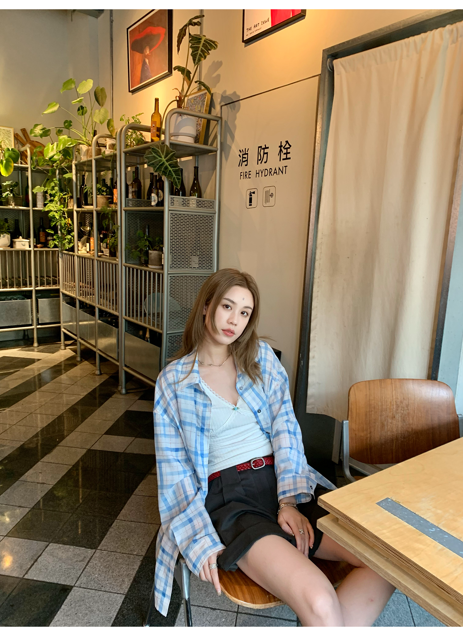 LelyMooch  爽やかチェック リラックス長袖UVシャツ  LEM155