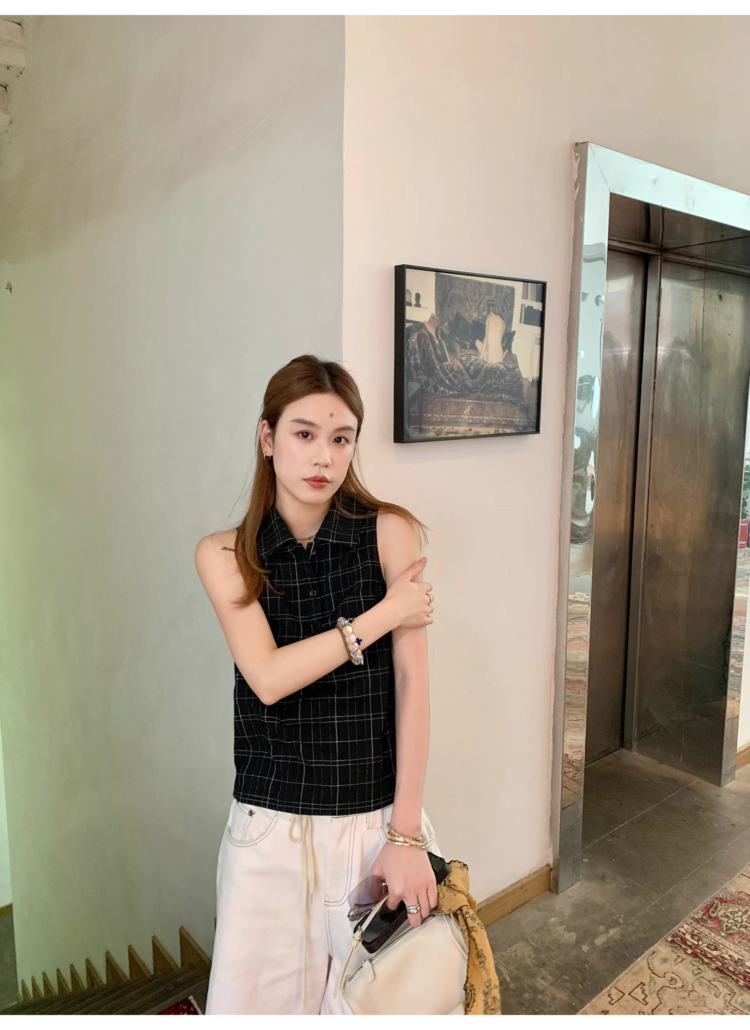 LelyMooch ノースリーブチェック柄ポロシャツ　LEM188