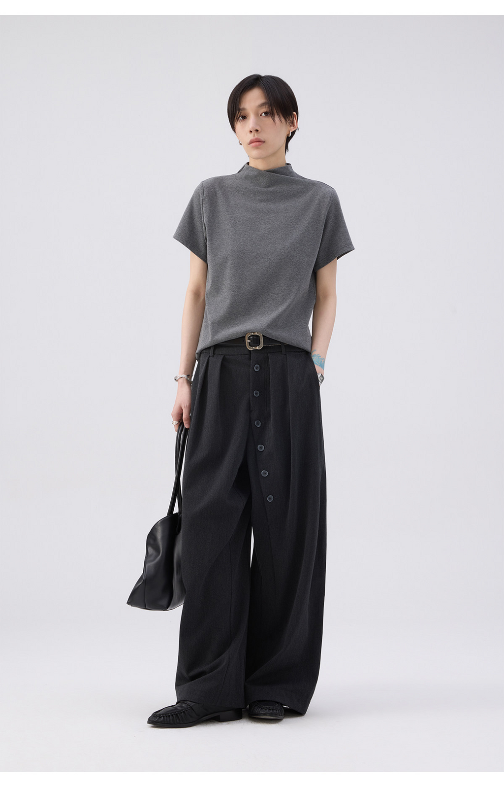 モックネックフレンチスリーブTシャツ  LOM073