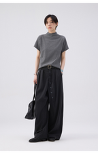 モックネックフレンチスリーブTシャツ  LOM073