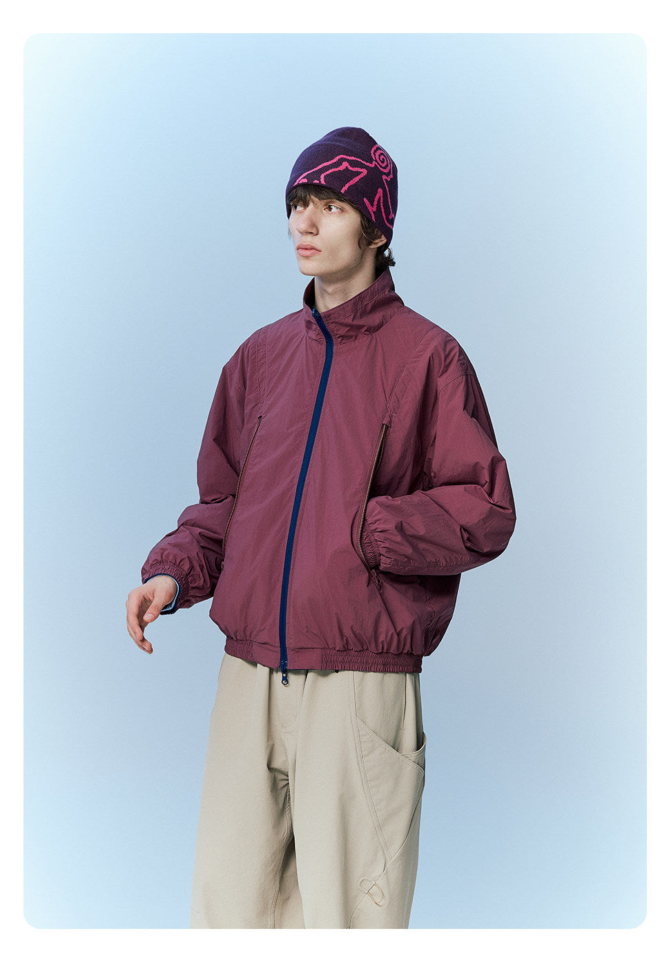 防風×配色リバーシブル仕様 立ち襟スポーツジャケット  LOM032