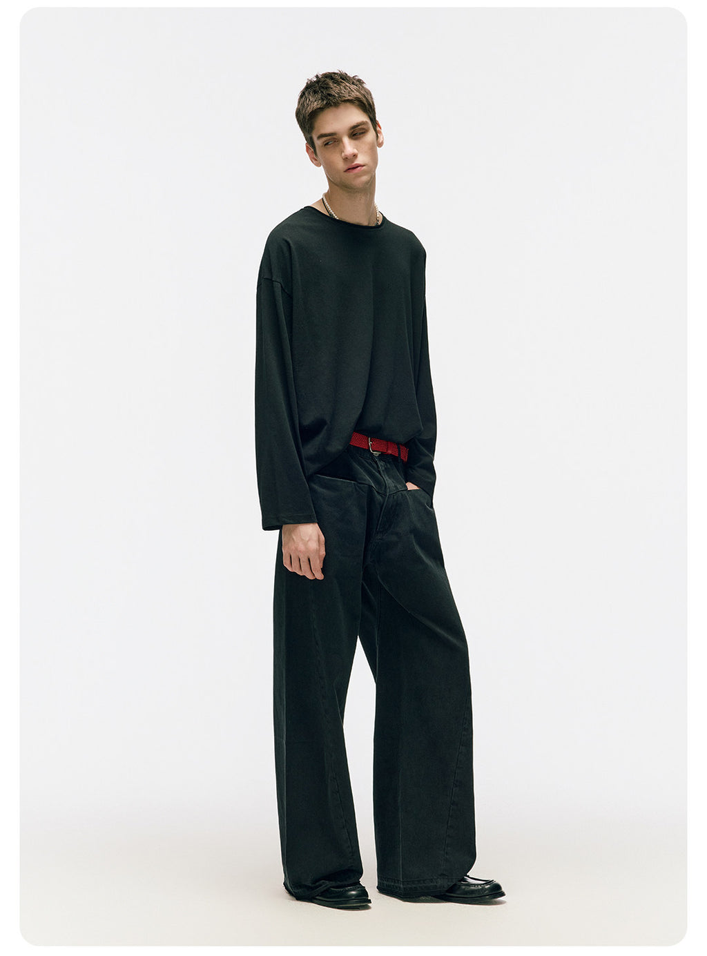 ムラ感デニム 断ち切り仕様 紐プレゼント イージーワイドパンツ LOM041