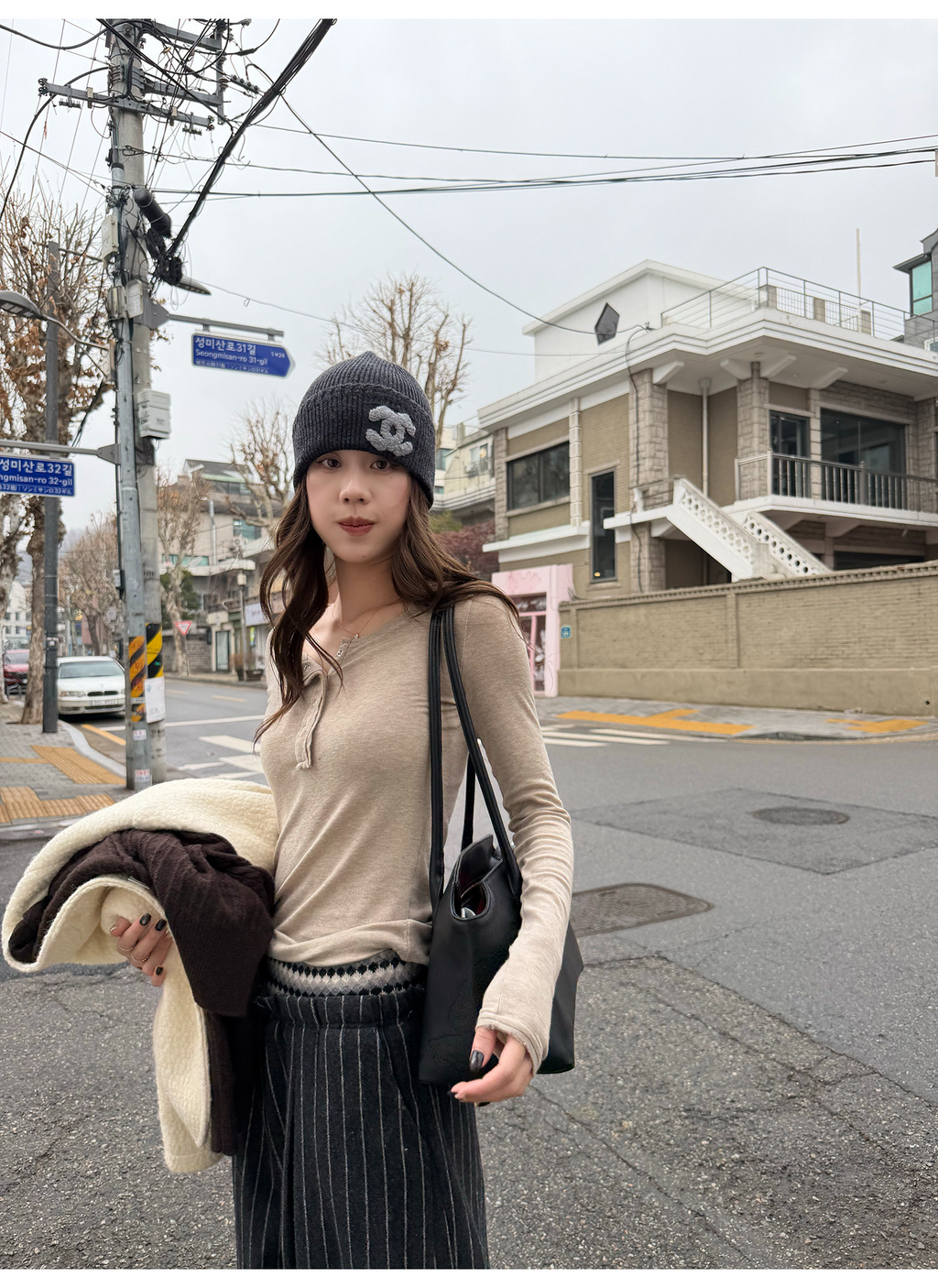 LelyMooch 3色展開 ヘンリーネック ウール混 インナートップス  LEM296