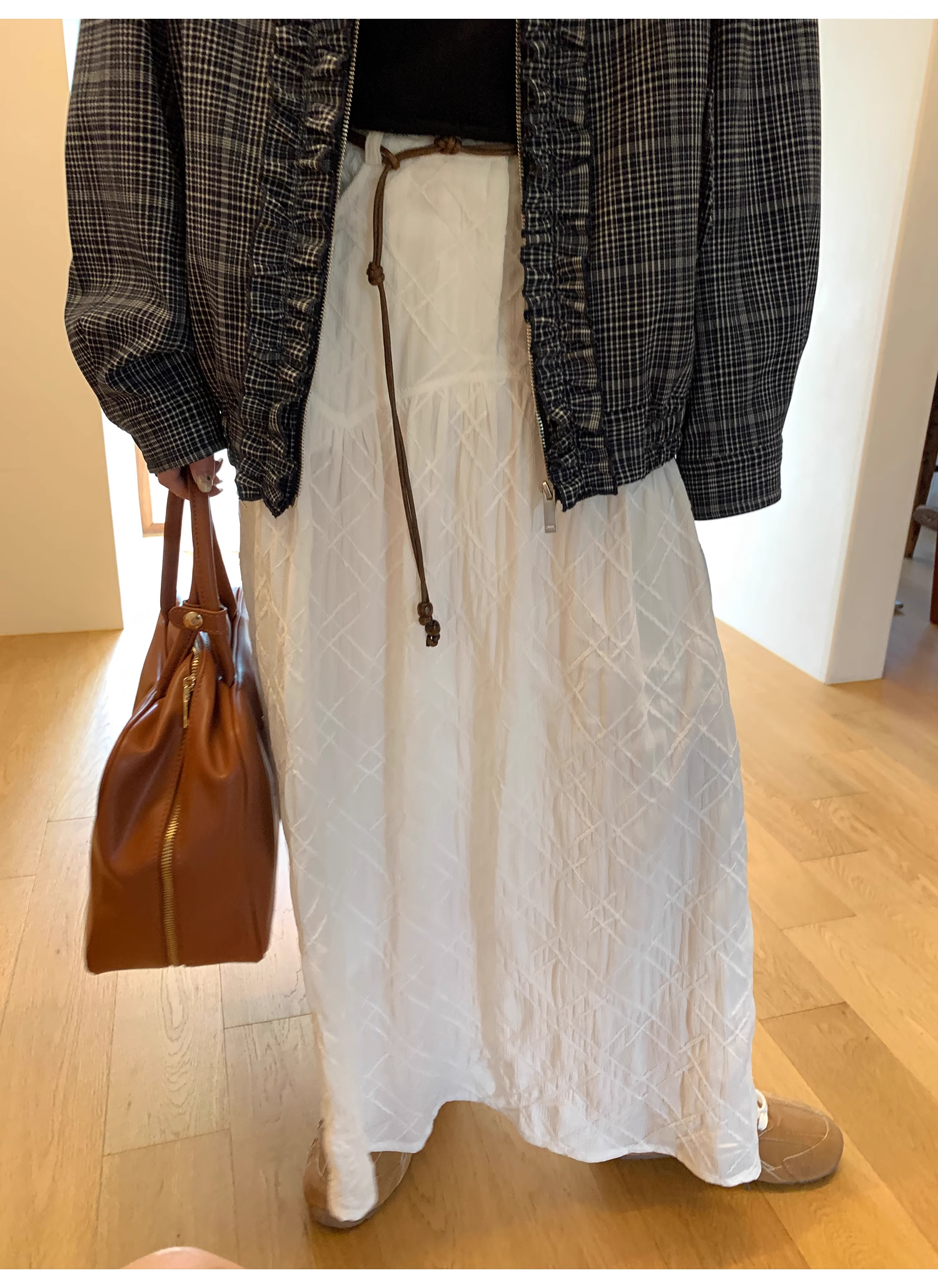 LelyMooch   立体格子柄 ホワイトスカート  LEM040