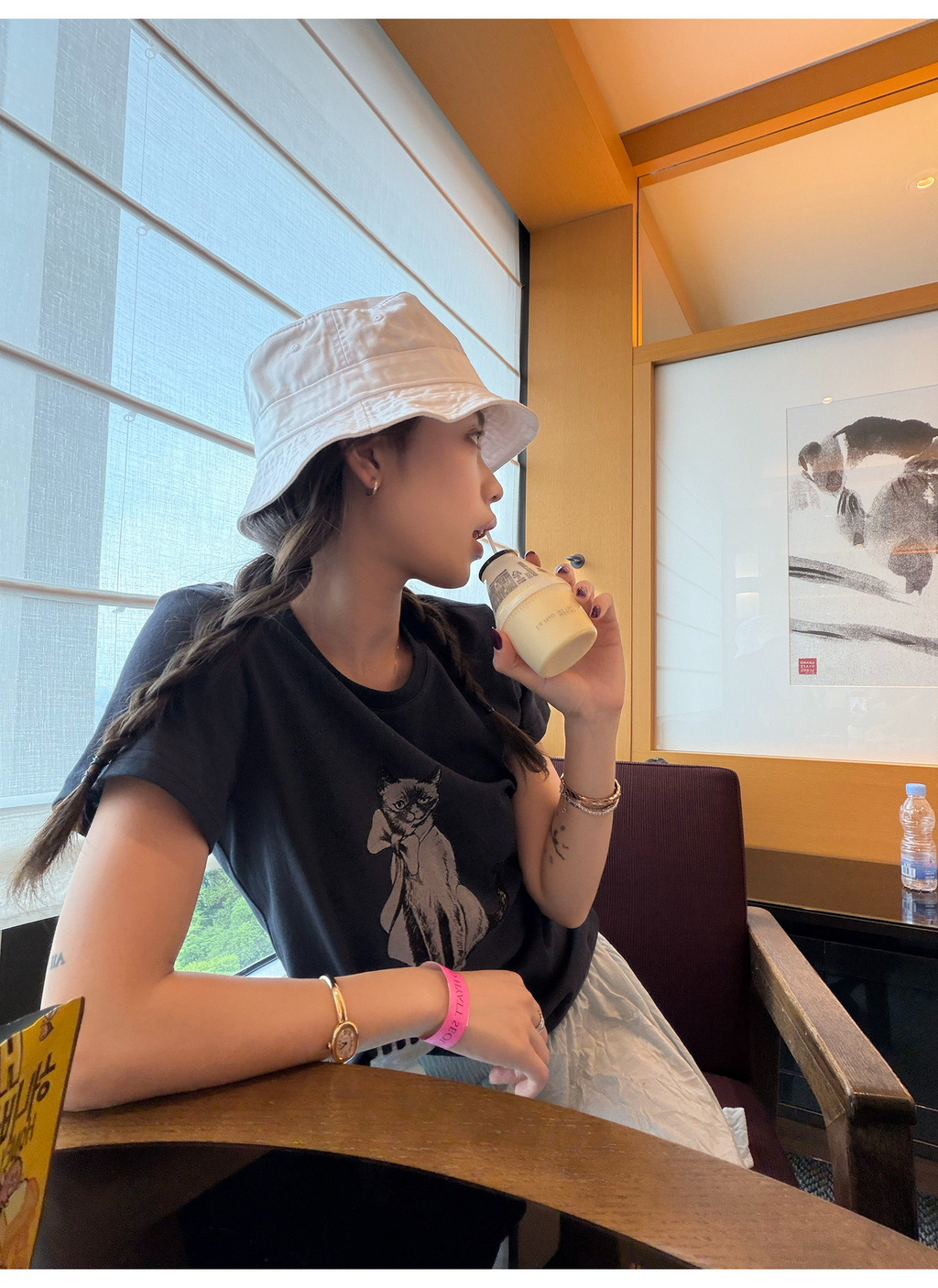 LelyMooch ヴィンテージ風キャットプリントTシャツ  LEM372
