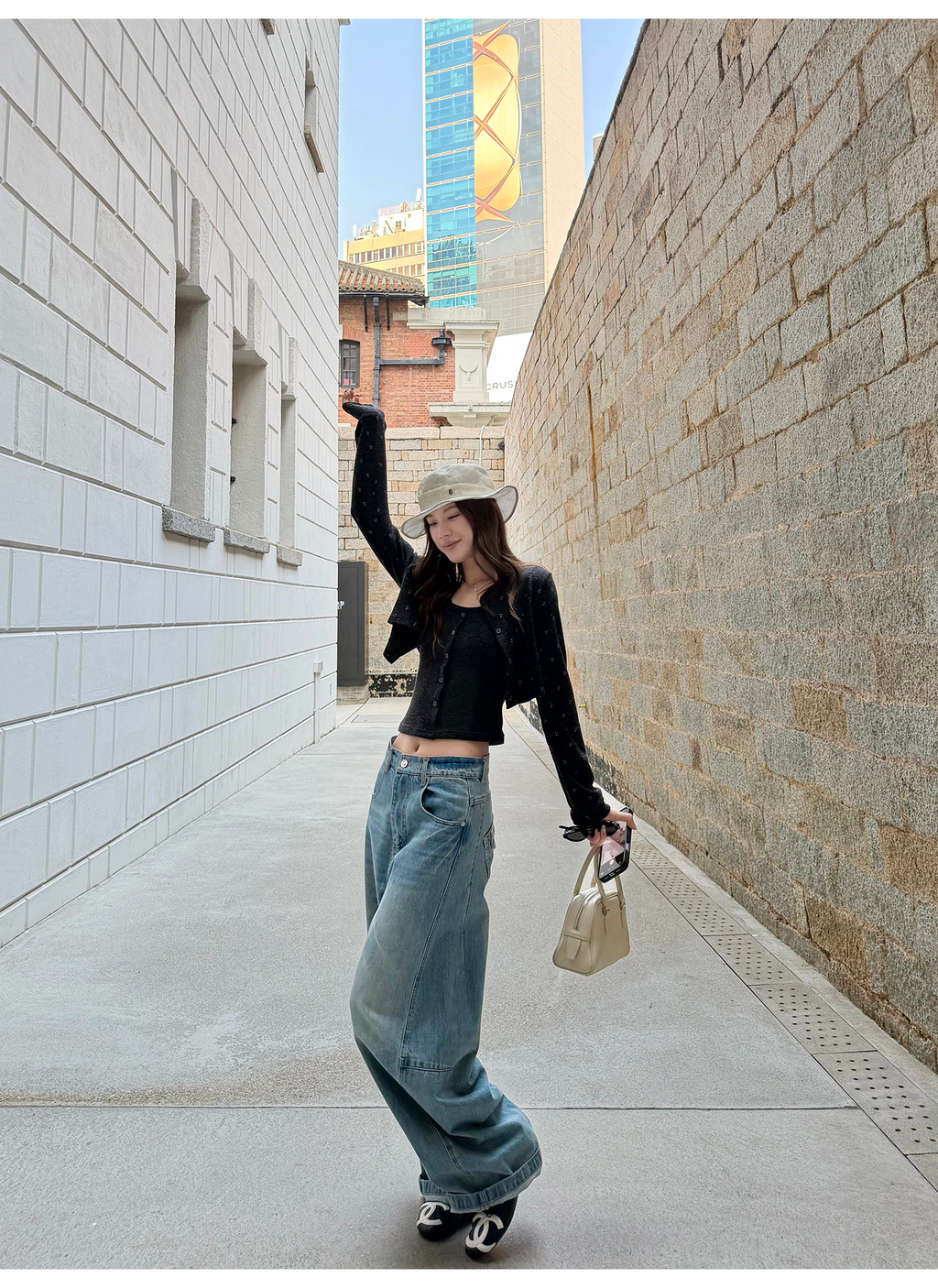 LelyMooch 春夏ムード漂う ひび割れ加工 カーブデニム  LEM316