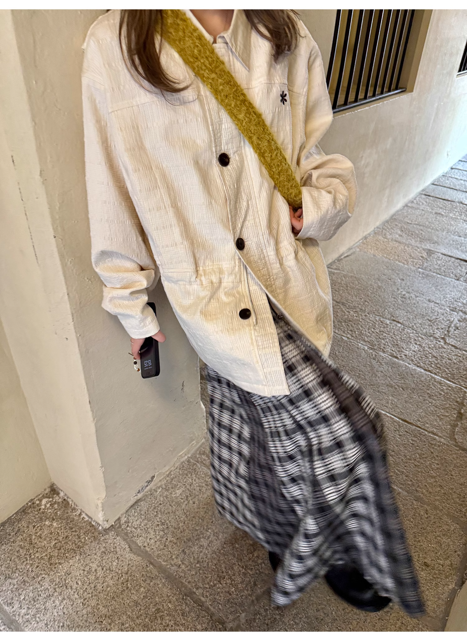 LelyMooch Checkered Trench Coat Midi Length LEM077