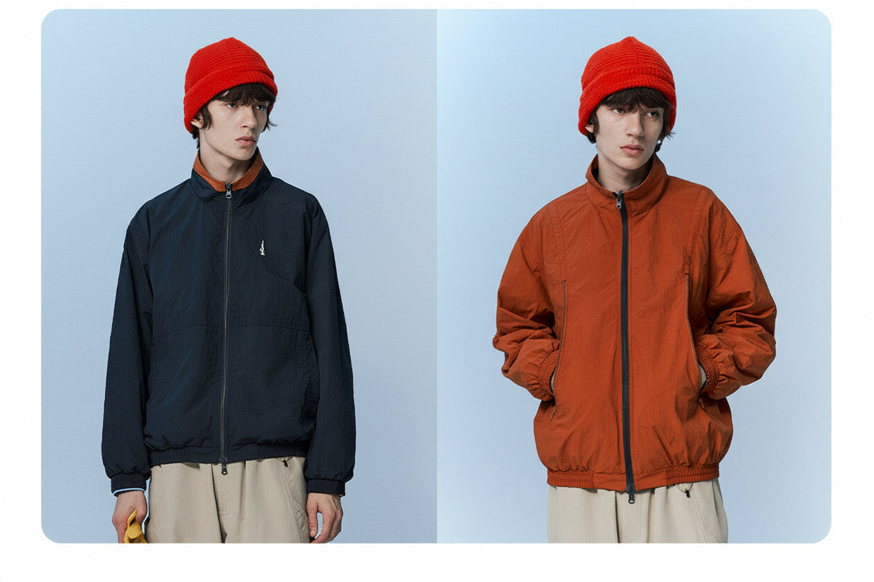 防風×配色リバーシブル仕様 立ち襟スポーツジャケット  LOM032