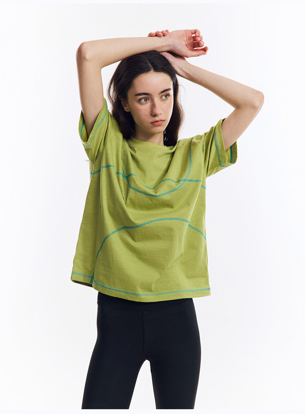 配色ライン半袖Tシャツ  LOM078