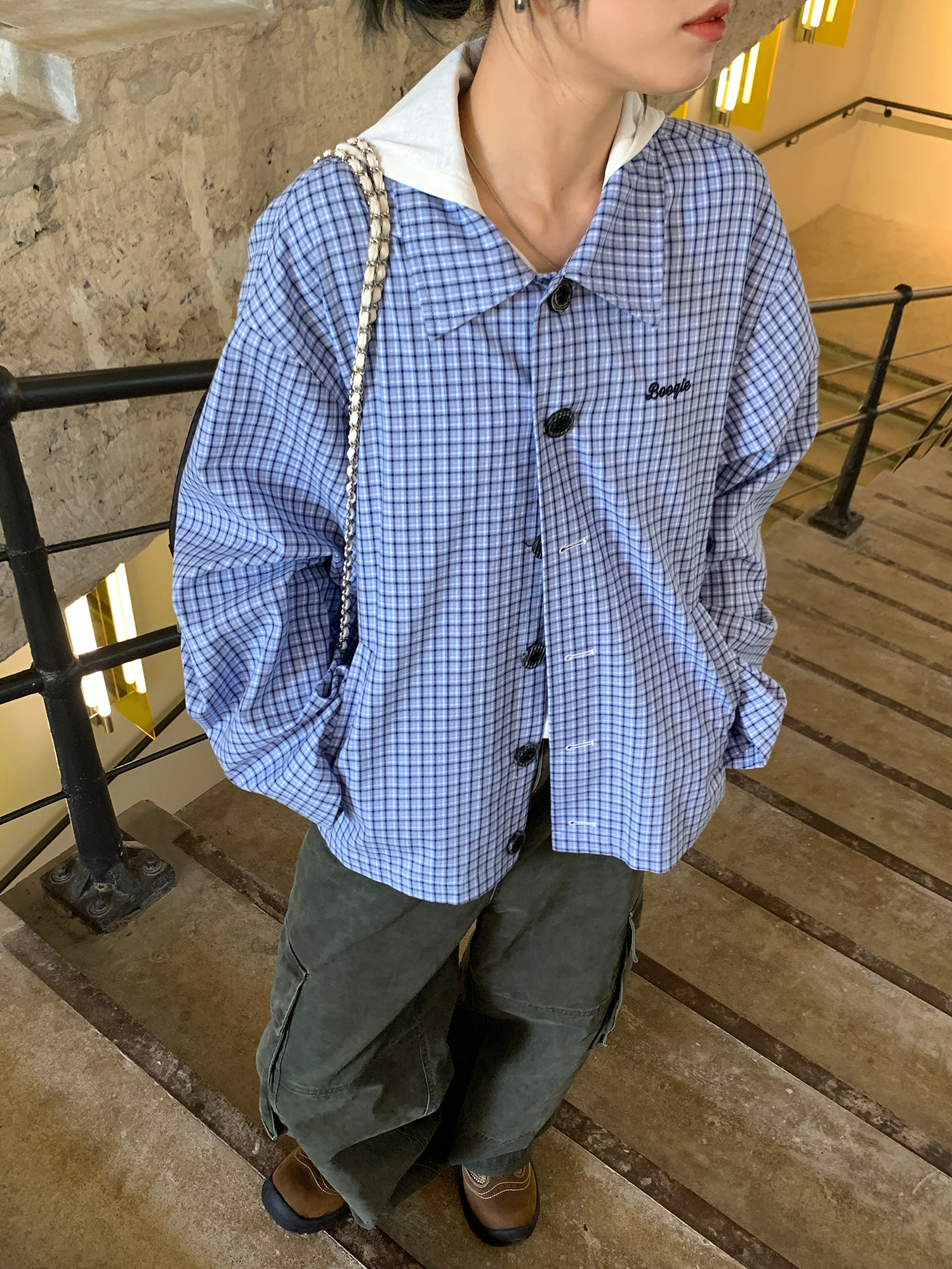 LelyMooch  ブルーチェックシャツジャケット  LEM072