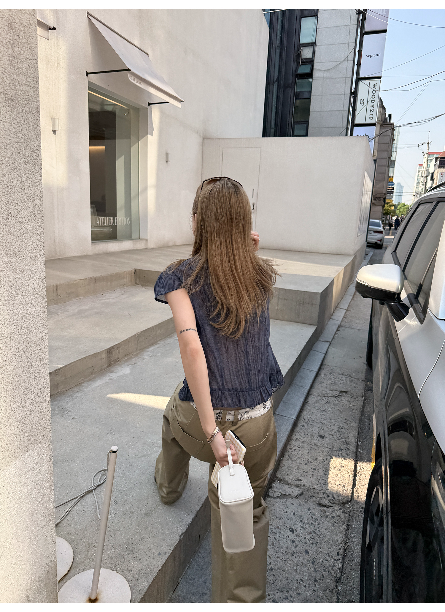 LelyMooch くしゅくしゅ涼感チェック フリルシャツ  LEM175