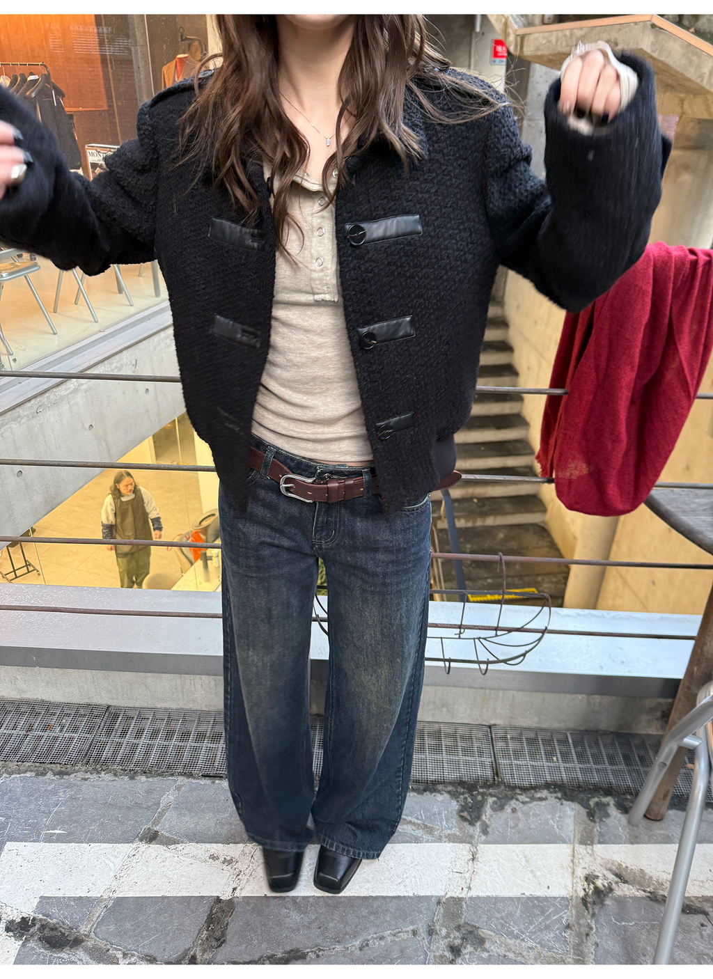 LelyMooch 色落ち加工 ストレートデニムパンツ　LEM304