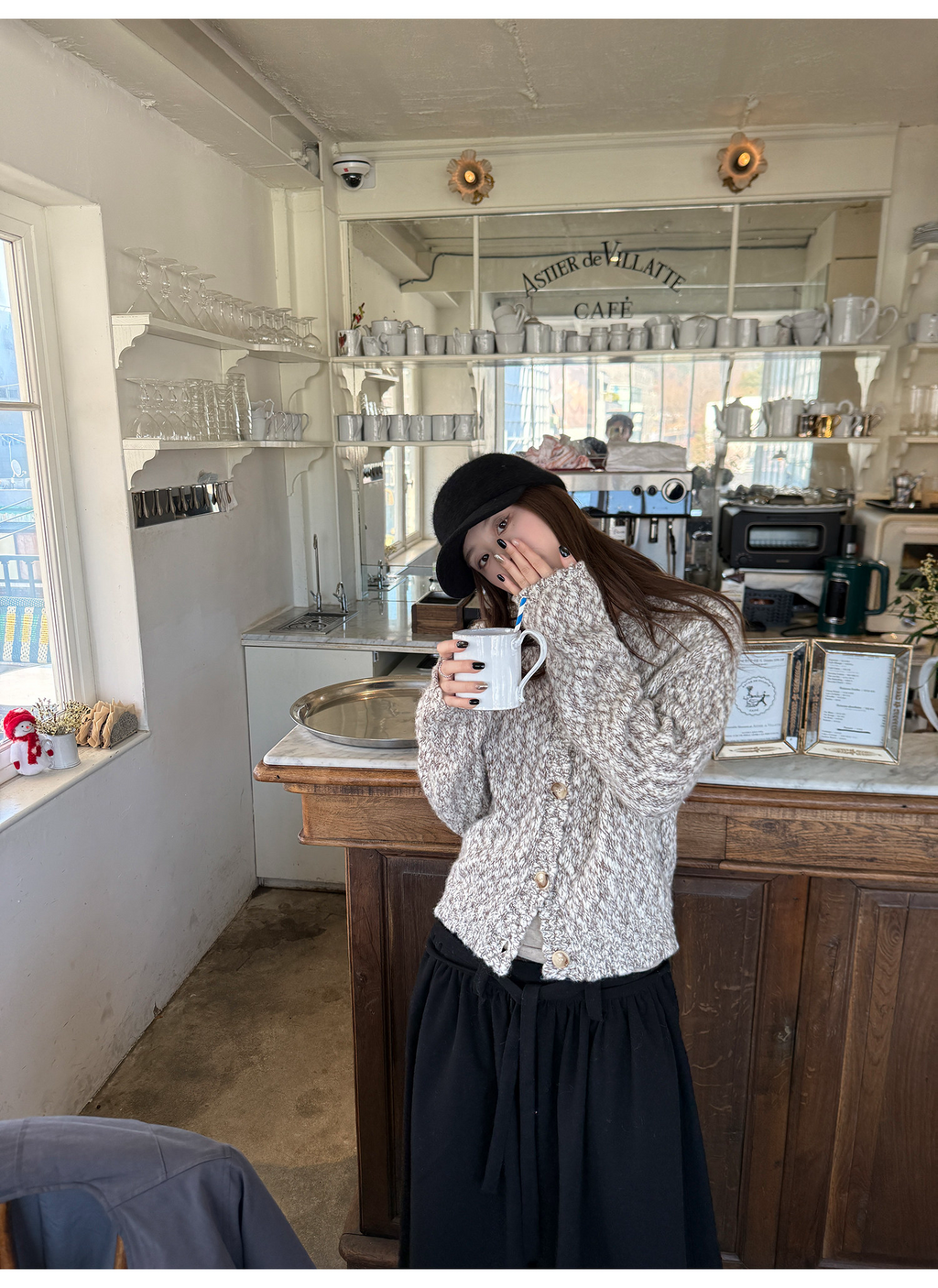 LelyMooch ウール混 ミックス編み ゆるニットカーデ  LEM313