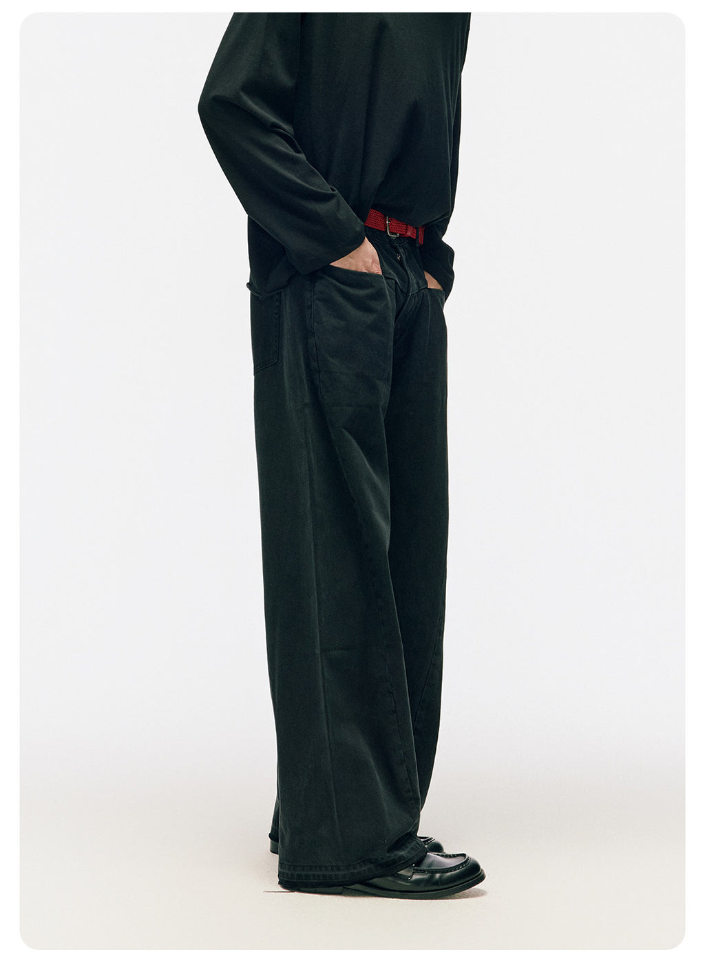 ムラ感デニム 断ち切り仕様 紐プレゼント イージーワイドパンツ LOM041