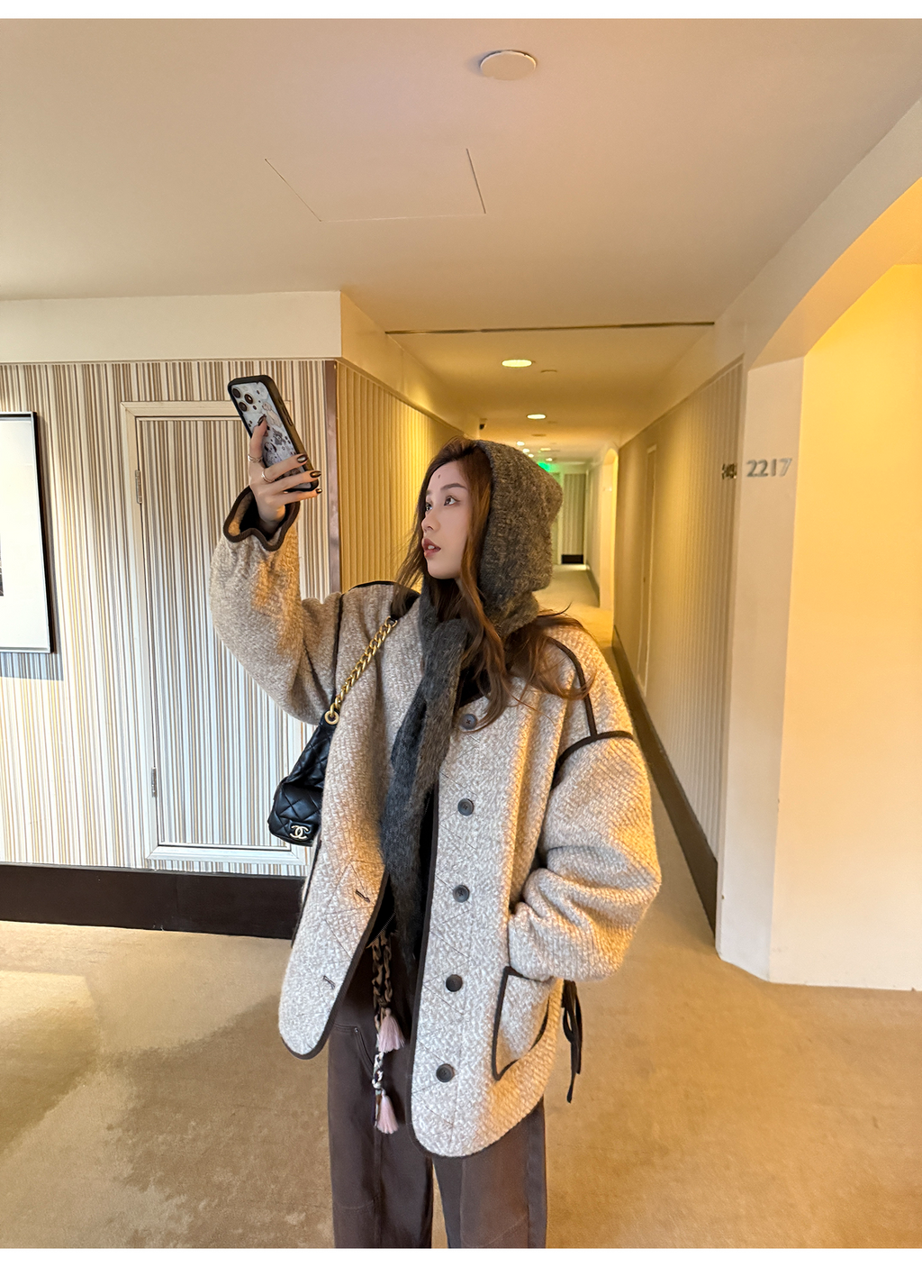 LelyMooch 配色パイピング ループウールジャケット　LEM278