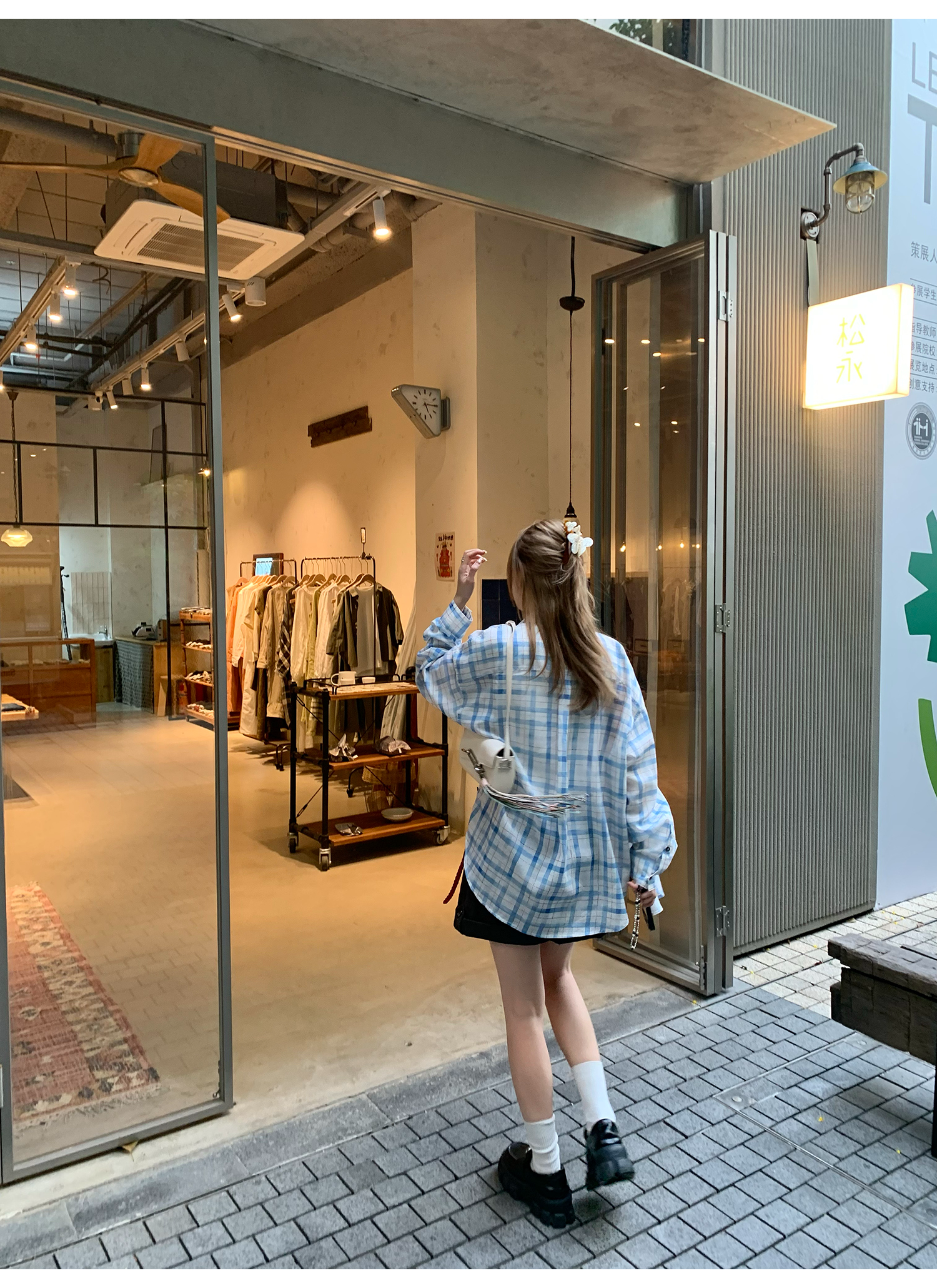 LelyMooch  爽やかチェック リラックス長袖UVシャツ  LEM155