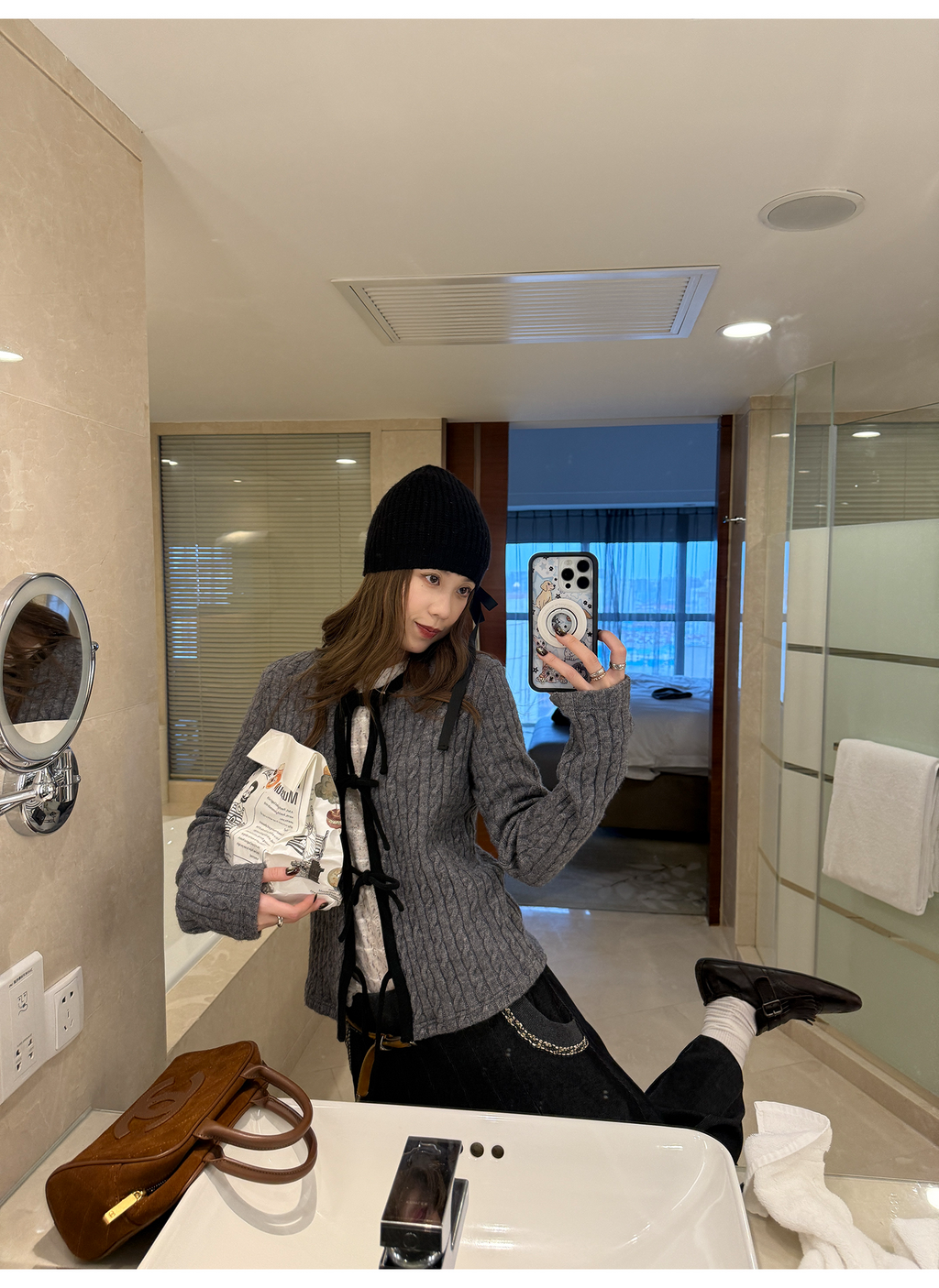 LelyMooch ケーブル調 × 配色リボン ニットトップス LEM276