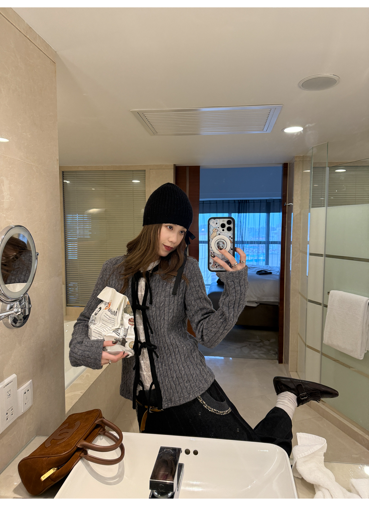 LelyMooch ケーブル調 × 配色リボン ニットトップス LEM276