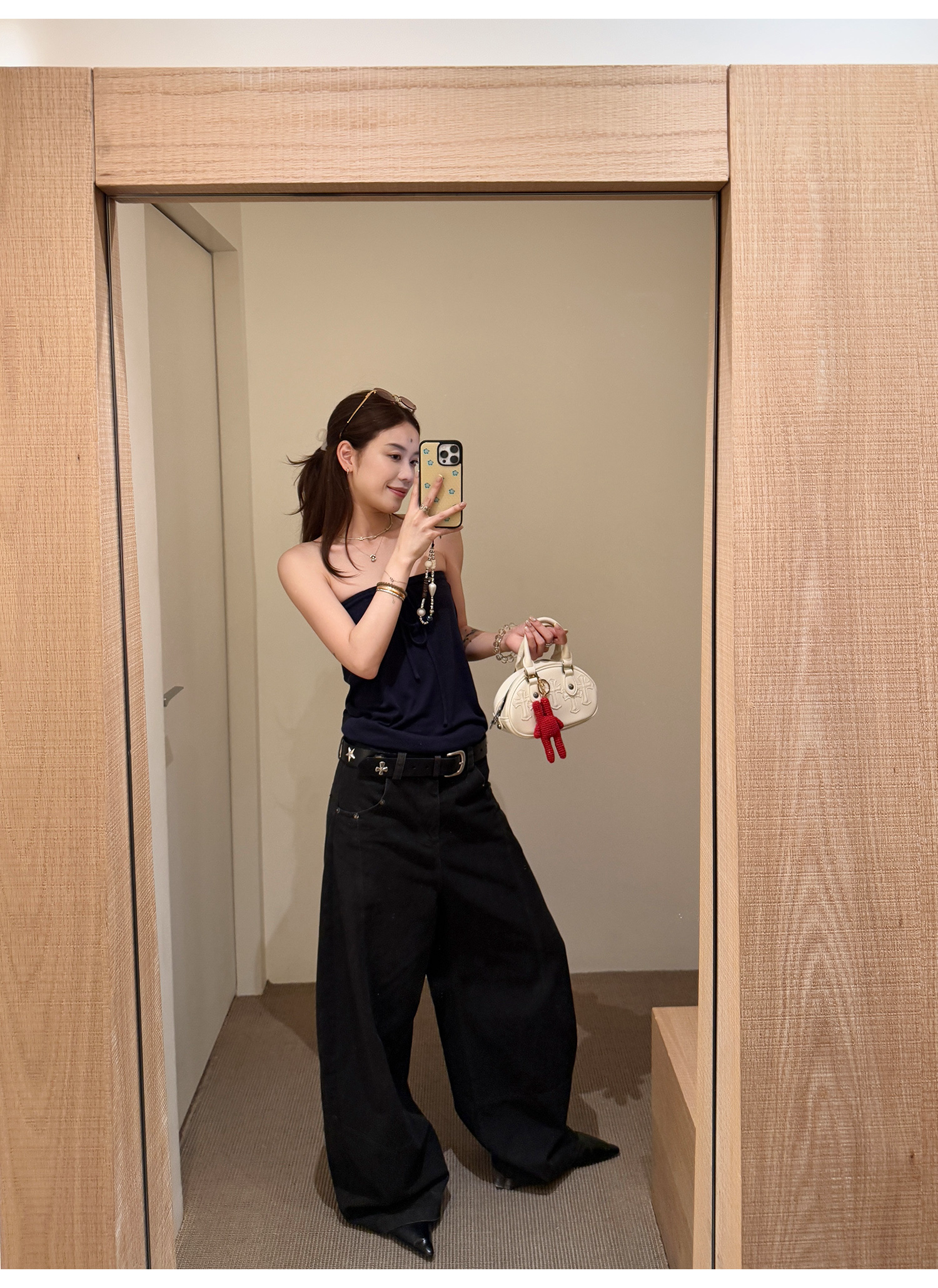 LelyMooch 古着風ブラックスタッズワイドパンツ  LEM215