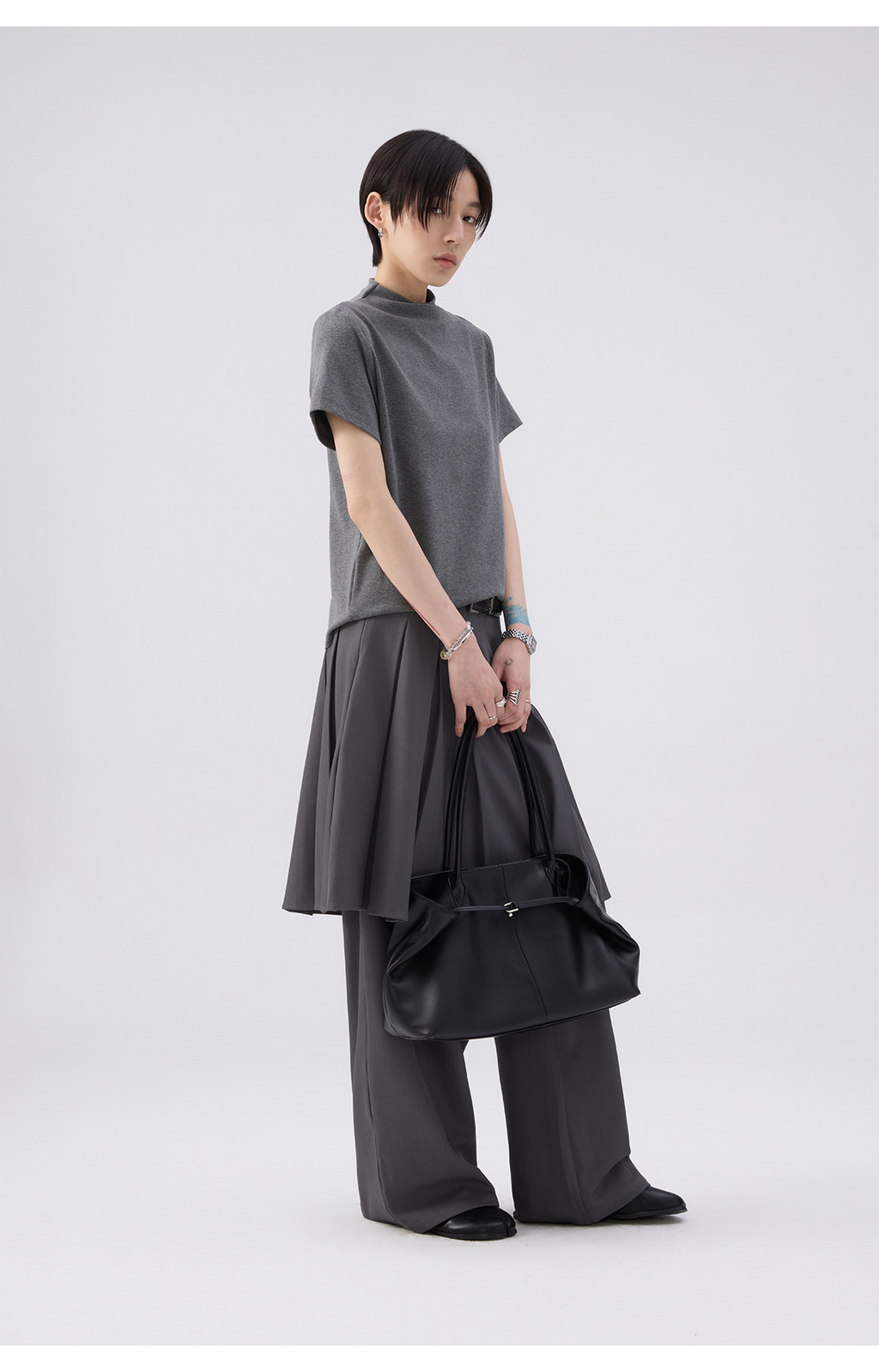 モックネックフレンチスリーブTシャツ  LOM073