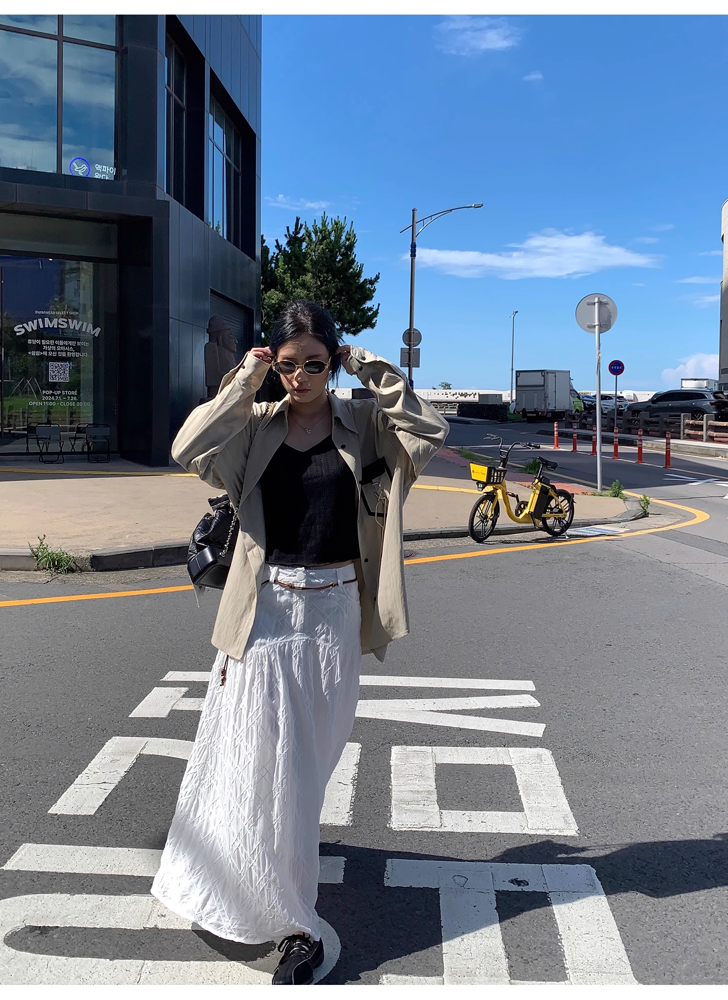 LelyMooch   立体格子柄 ホワイトスカート  LEM040