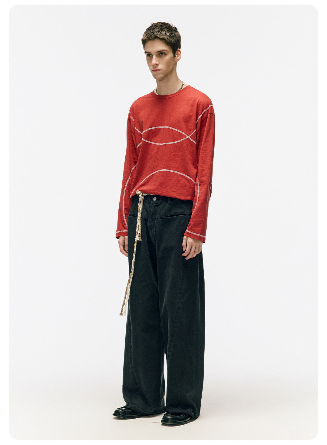 ムラ感デニム 断ち切り仕様 紐プレゼント イージーワイドパンツ LOM041