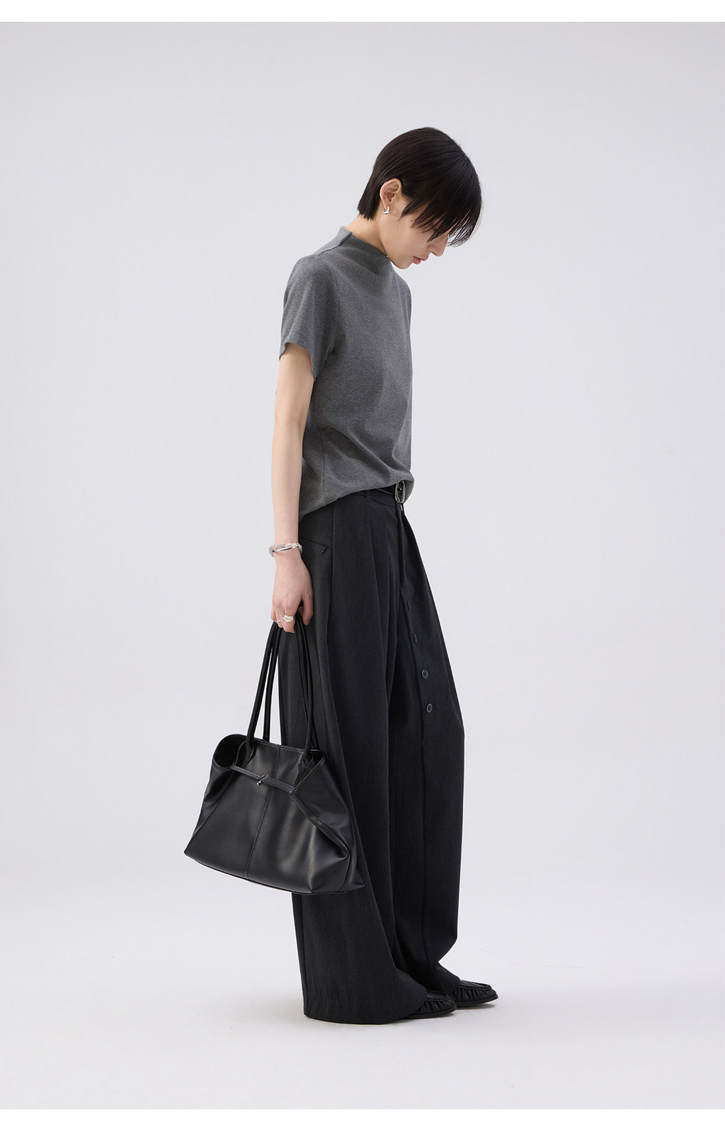 モックネックフレンチスリーブTシャツ  LOM073