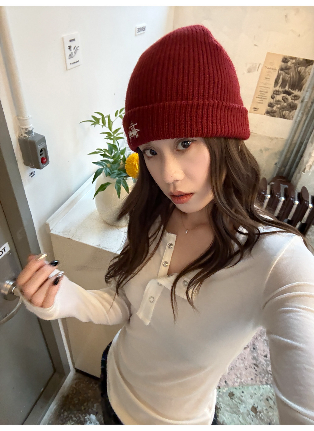 LelyMooch 3色展開 ヘンリーネック ウール混 インナートップス  LEM296