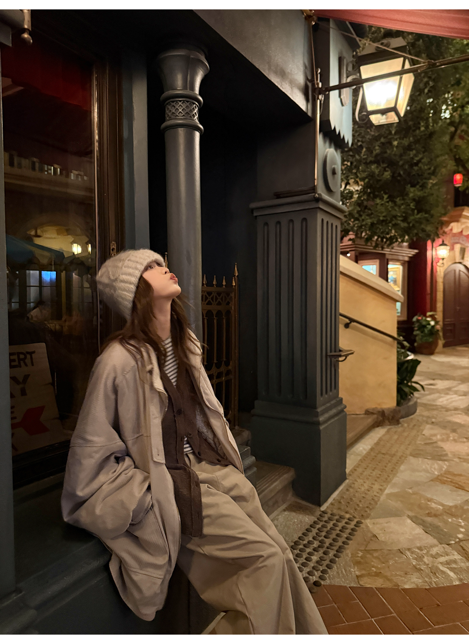 LelyMooch Vネック フェイクウールカーディガン 秋LEM234