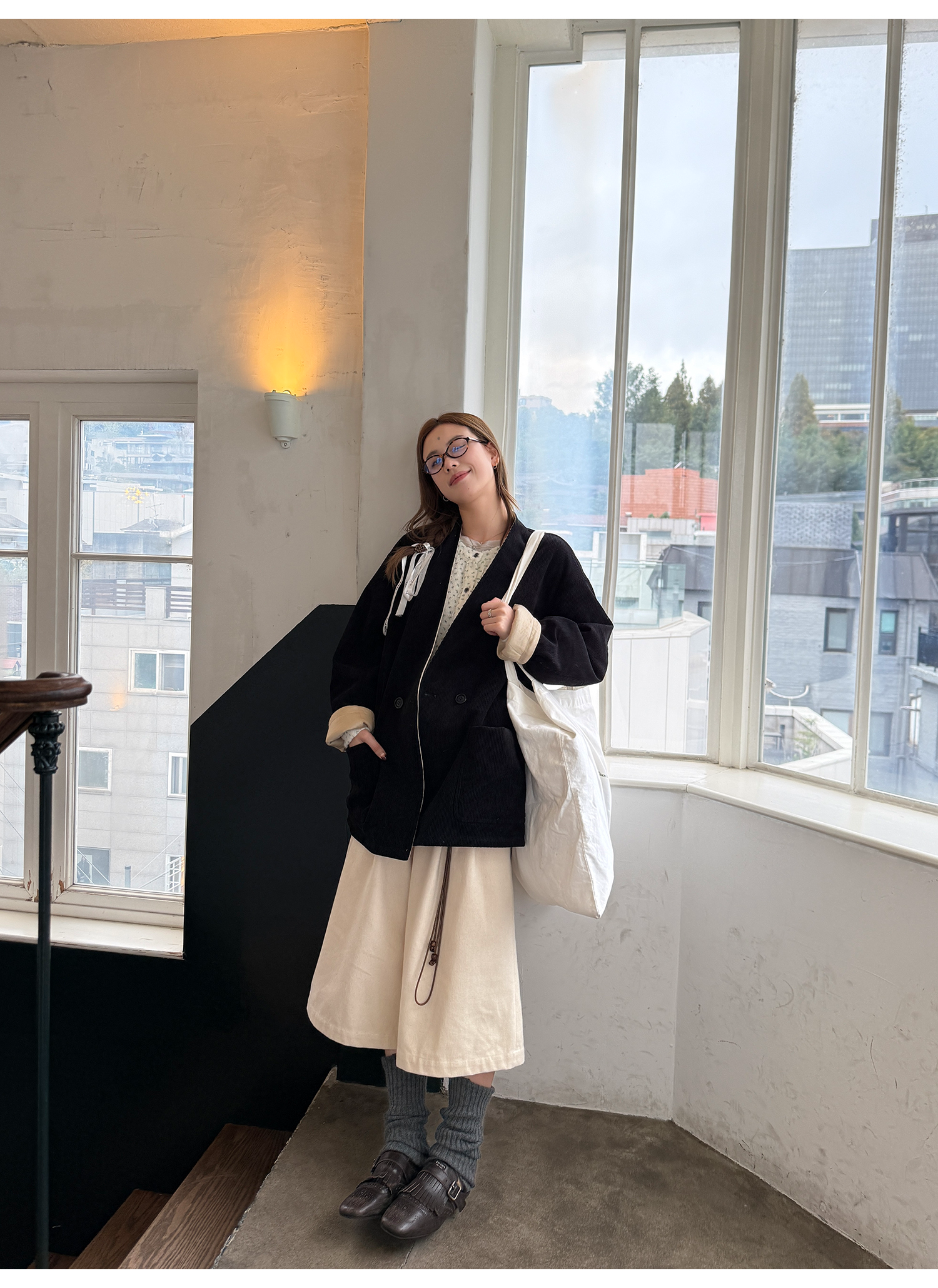 LelyMooch 起毛コットン ベージュクロップドパンツ  LEM255