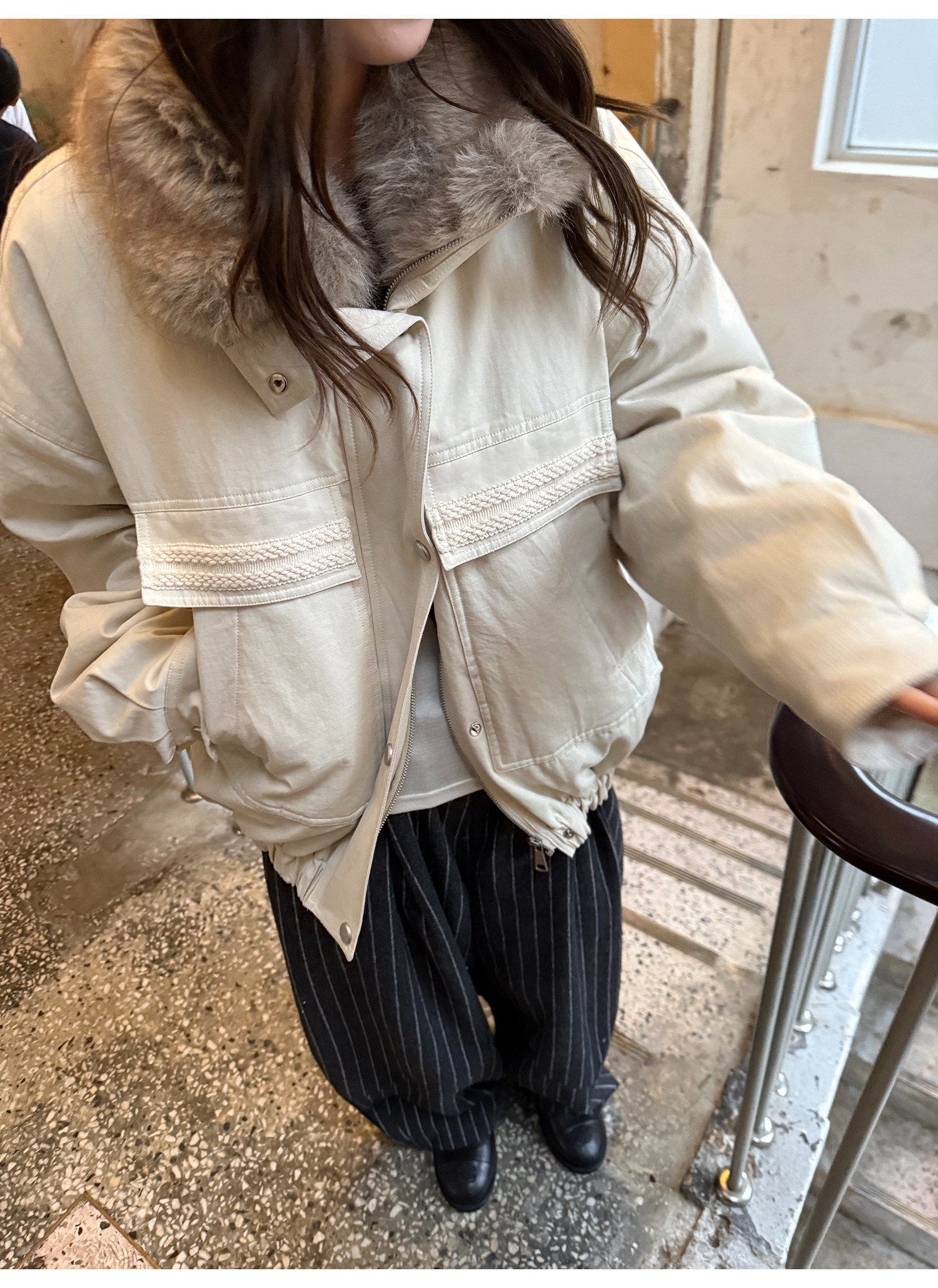 LelyMooch 取り外し襟付き 中綿ショートアウター  LEM305