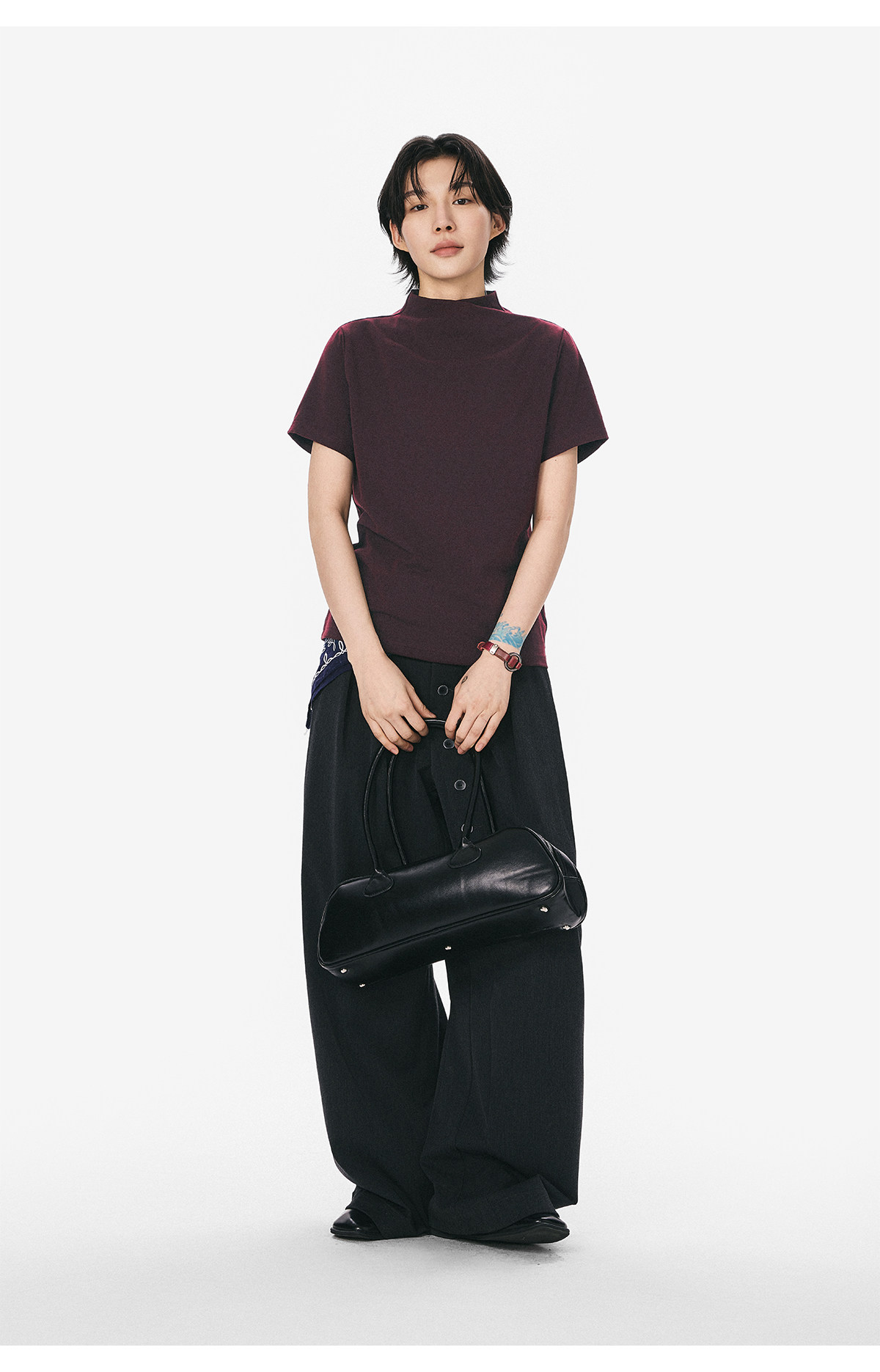 モックネックフレンチスリーブTシャツ  LOM073