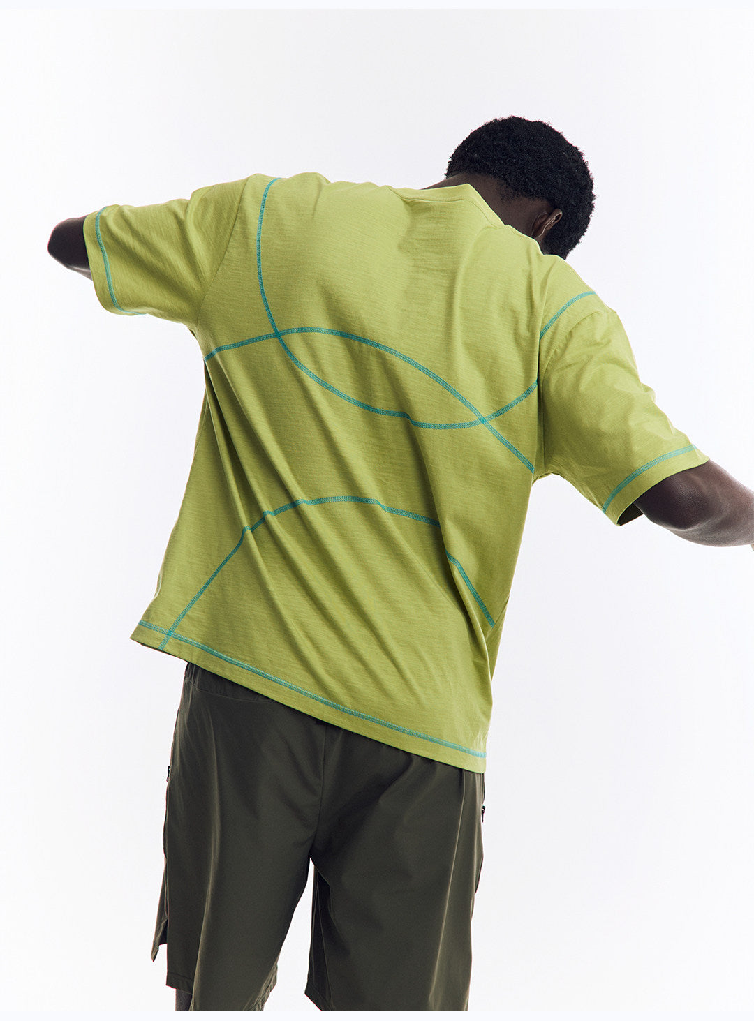 配色ライン半袖Tシャツ  LOM078