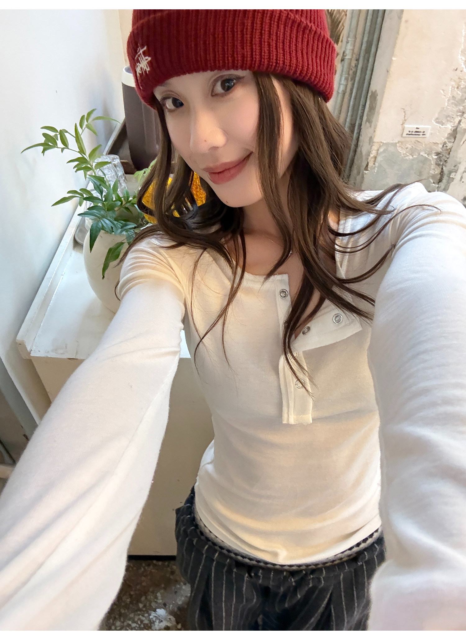 LelyMooch 3色展開 ヘンリーネック ウール混 インナートップス  LEM296