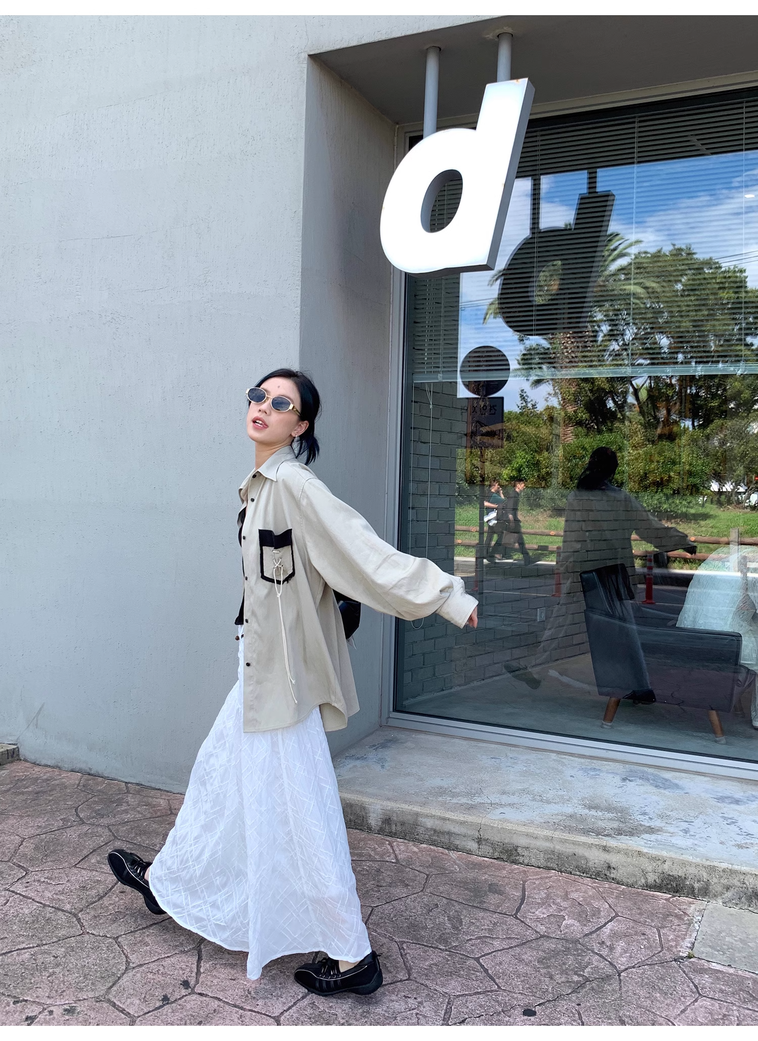 LelyMooch   立体格子柄 ホワイトスカート  LEM040