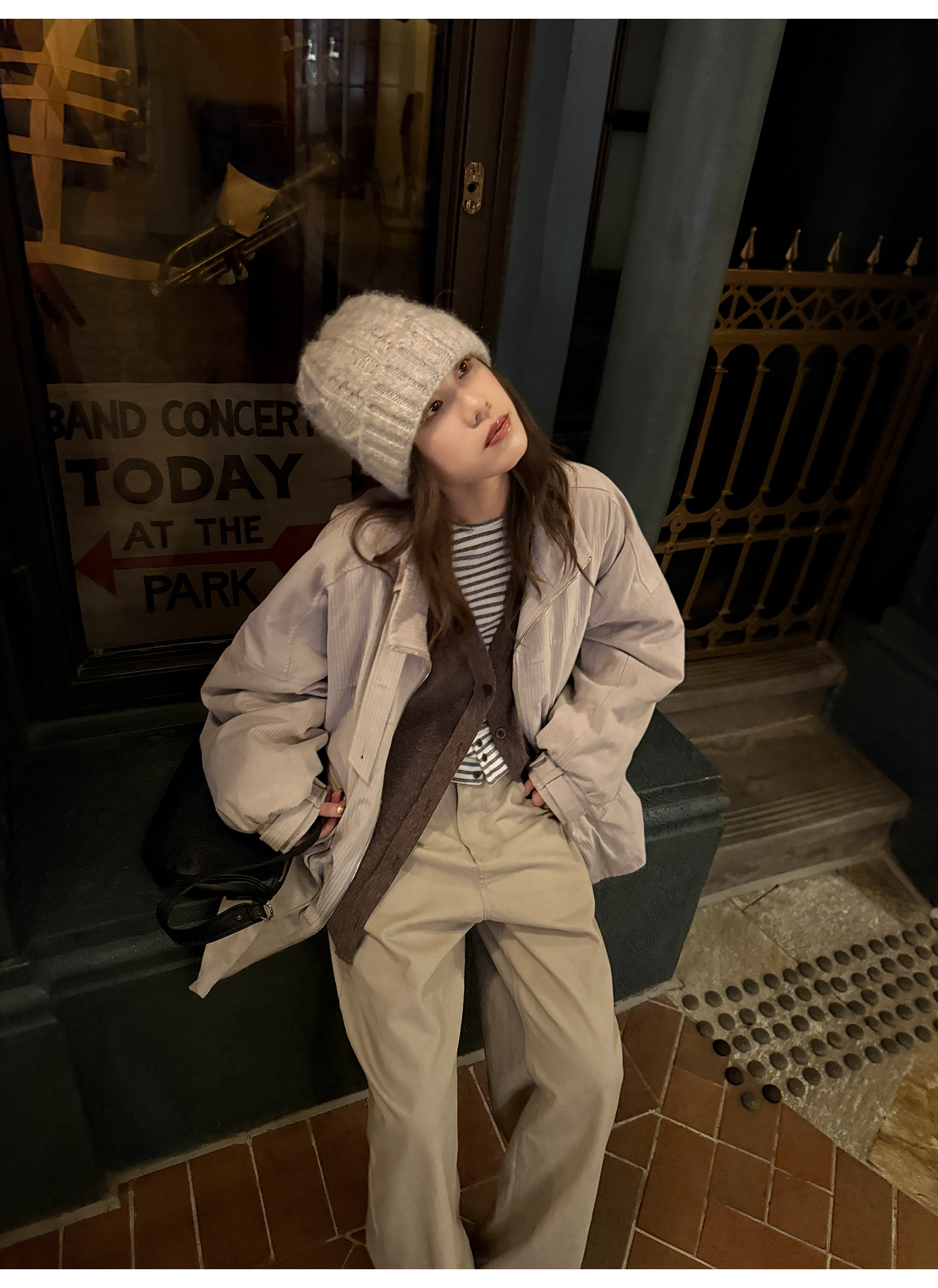 LelyMooch Vネック フェイクウールカーディガン 秋LEM234